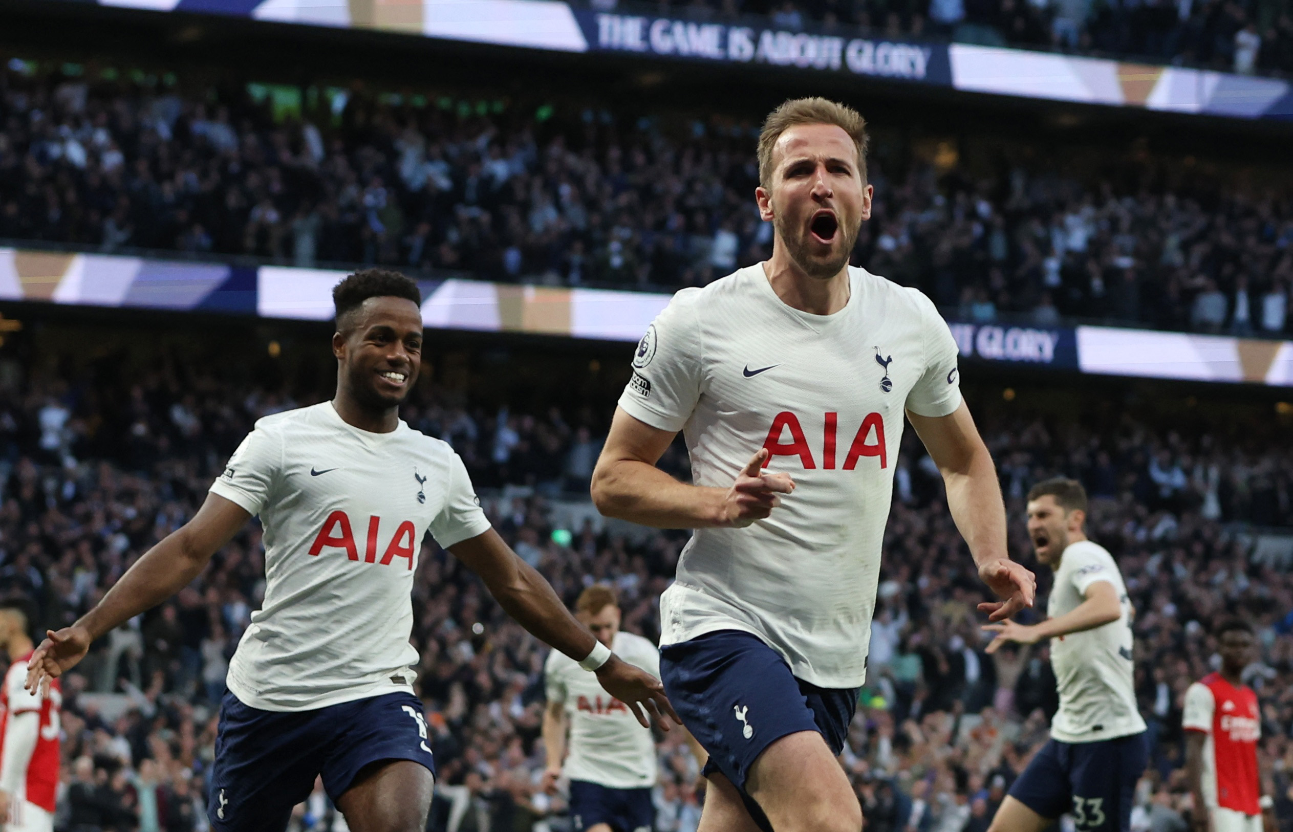 Soccer Football - Premier League - Tottenham Hotspur v Arsenal - Tottenham Hotspur Stadium, London, Britain - May 12, 2022 Tottenham Hotspur's Harry Kane celebrates scoring their second goal Action Images via Reuters