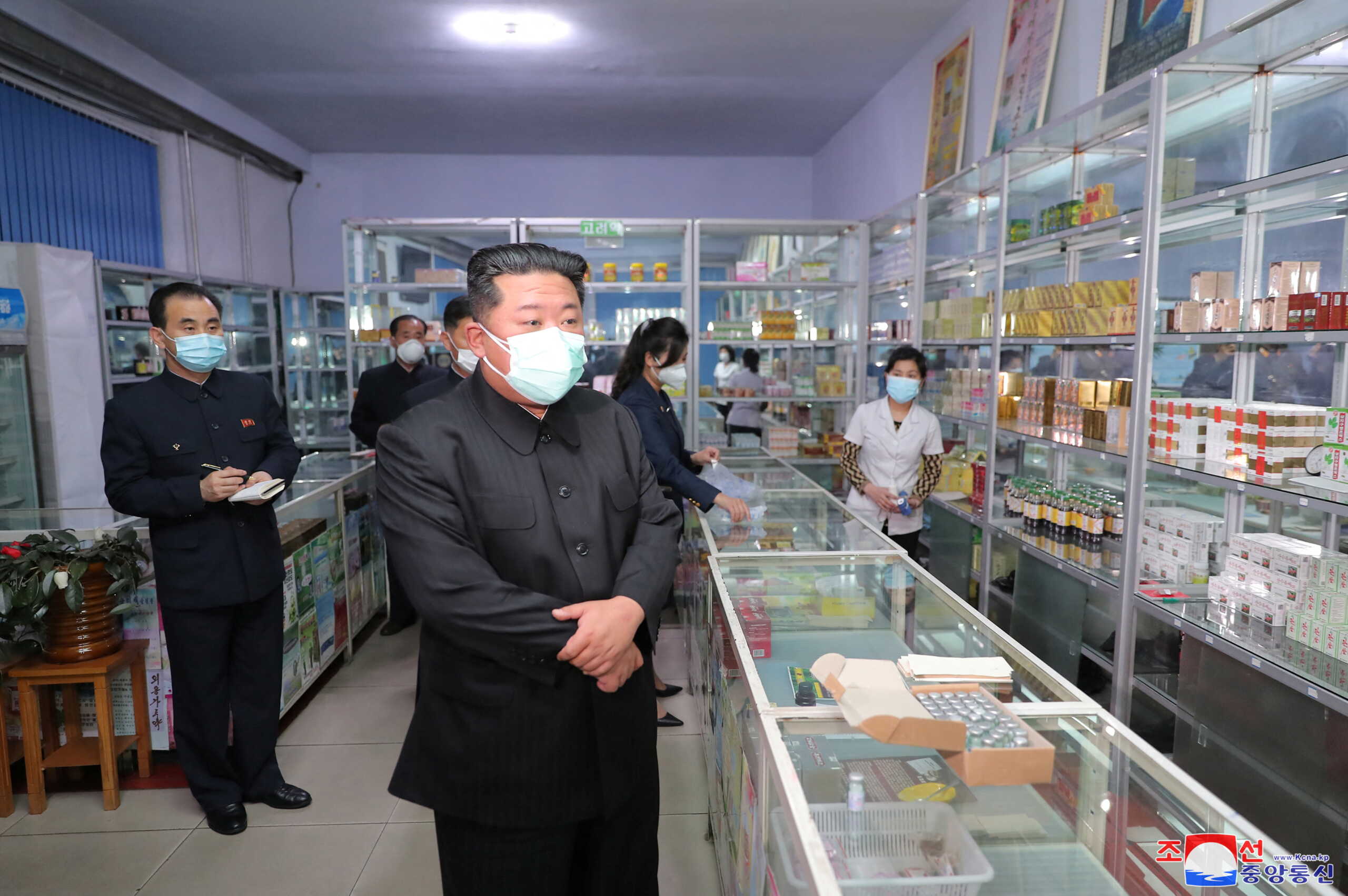 North Korean leader Kim Jong Un wears a face mask amid the coronavirus disease (COVID-19) outbreak, while inspecting a pharmacy in Pyongyang, in this undated photo released by North Korea's Korean Central News Agency (KCNA) on May 15, 2022.  KCNA via REUTERS    ATTENTION EDITORS - THIS IMAGE WAS PROVIDED BY A THIRD PARTY. REUTERS IS UNABLE TO INDEPENDENTLY VERIFY THIS IMAGE. NO THIRD PARTY SALES. SOUTH KOREA OUT. NO COMMERCIAL OR EDITORIAL SALES IN SOUTH KOREA.?