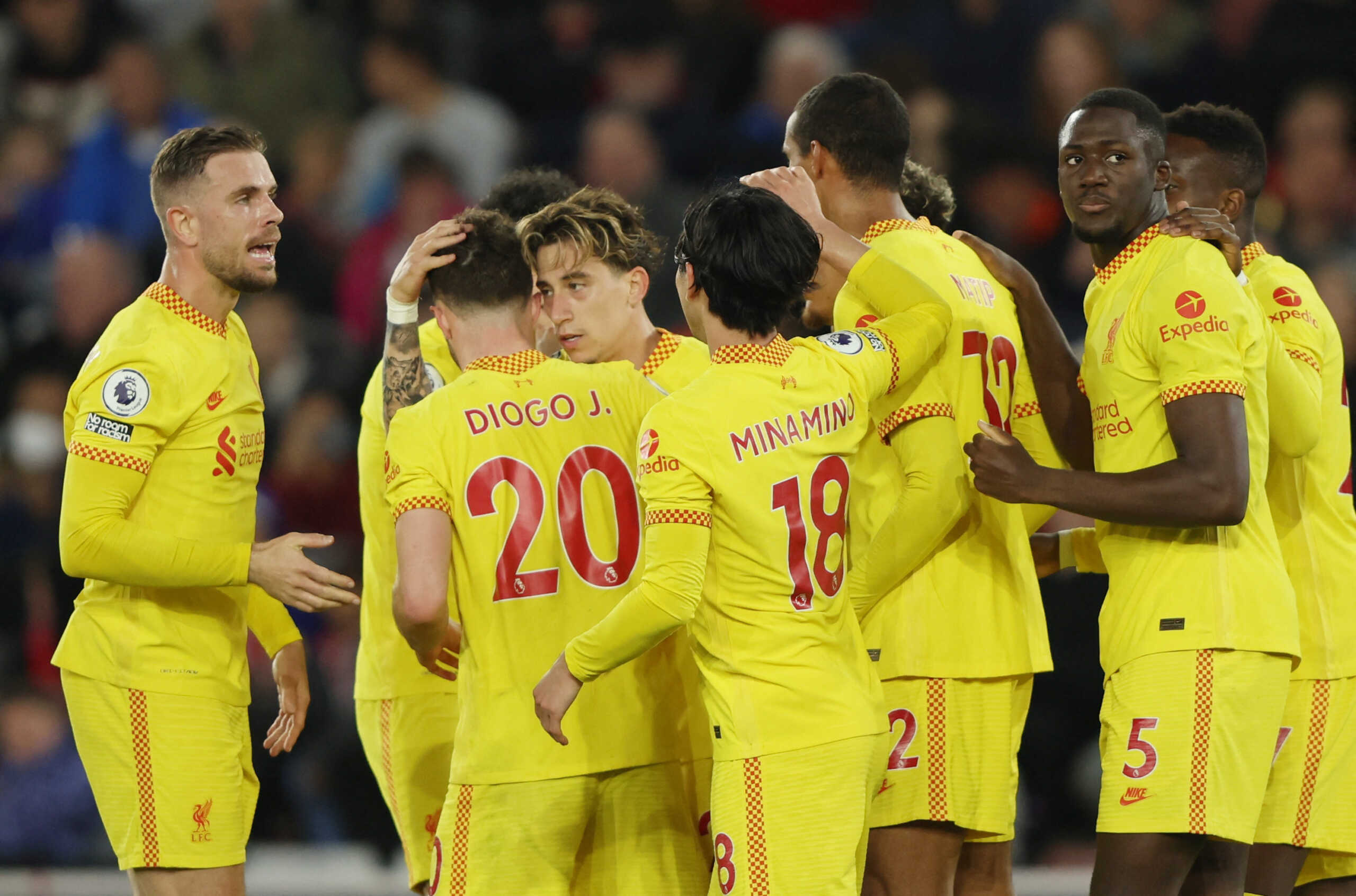 Soccer Football - Premier League - Southampton v Liverpool - St Mary's Stadium, Southampton, Britain - May 17, 2022 Liverpool's Joel Matip celebrates scoring their second goal with teammates REUTERS