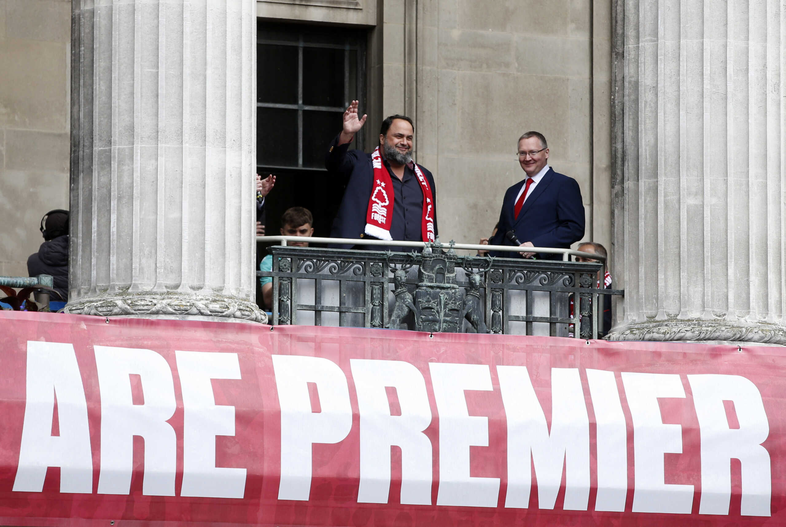 Soccer Football - Championship Play-Off Final - Nottingham Forest Victory Parade - Nottingham, Britain - May 30, 2022  Nottingham Forest owner Evangelos Marinakis acknowledges fans ahead of the victory parade Action Images via Reuters