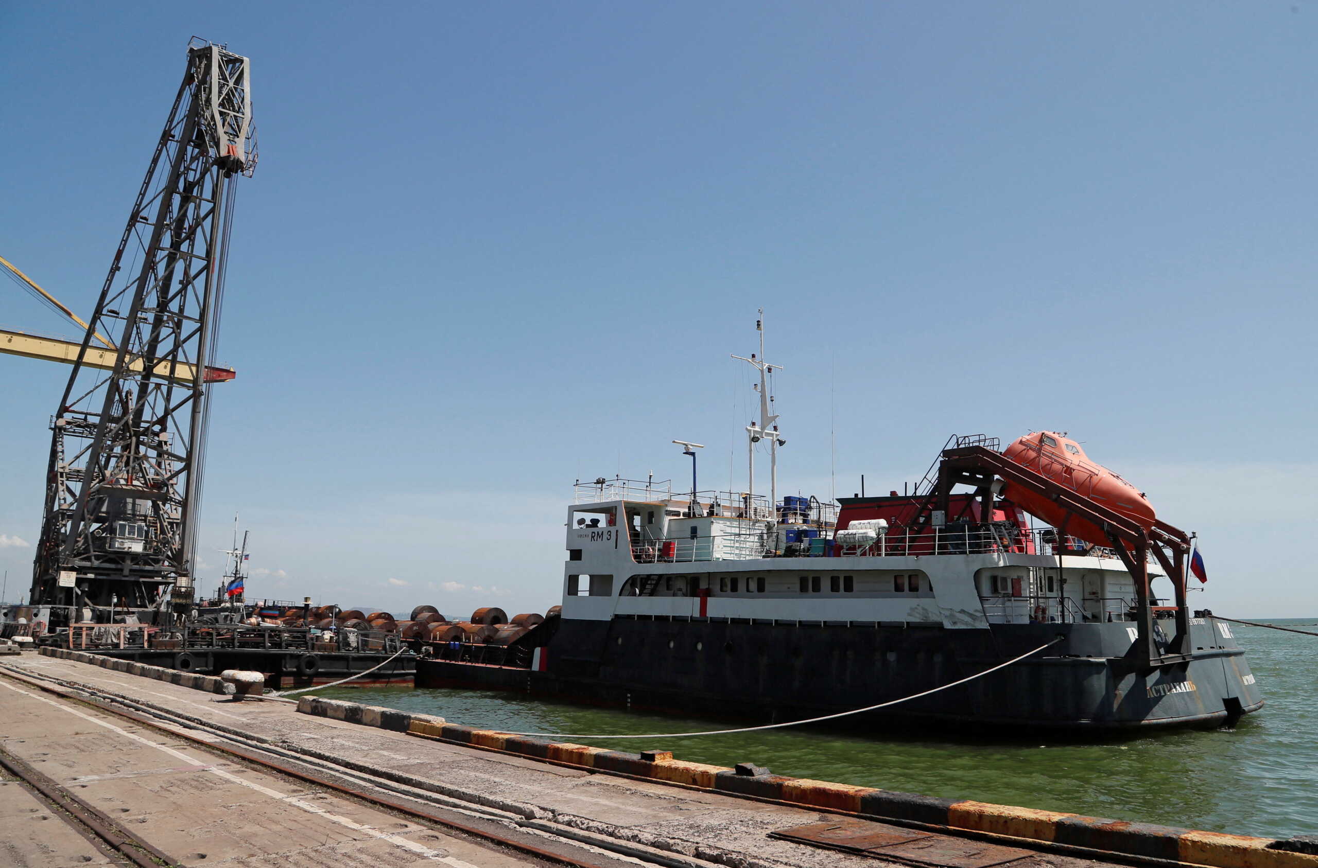 The RM 3 cargo ship is loaded with steel rolls at the Port of Mariupol, during Ukraine-Russia conflict in the southern city of Mariupol, Ukraine May 30, 2022. REUTERS