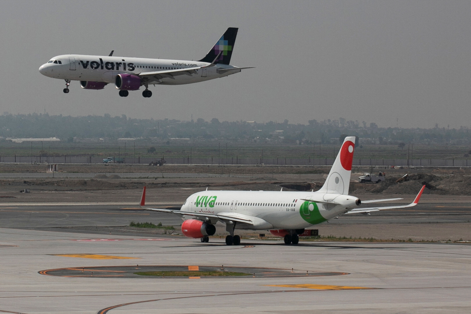 A Volaris airplane lands at the new Felipe Angeles international airport, in Zumpango, Mexico State, Mexico April 23, 2022. REUTERS