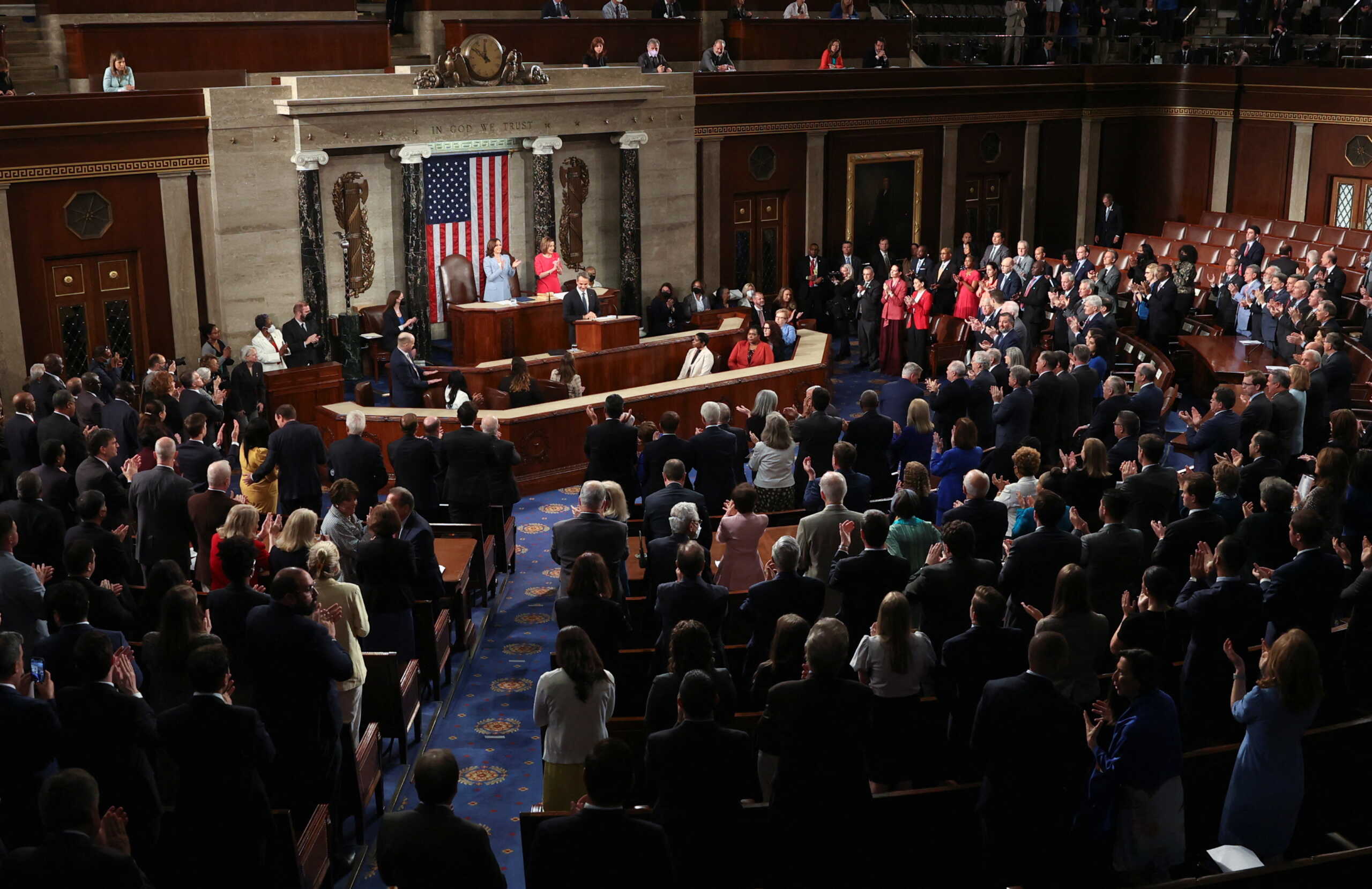 Greek Prime Minister Kyriakos Mitsotakis delivers an address to a joint meeting of Congress inside the House Chamber of the U.S. Capitol in Washington, U.S., May 17, 2022. REUTERS
