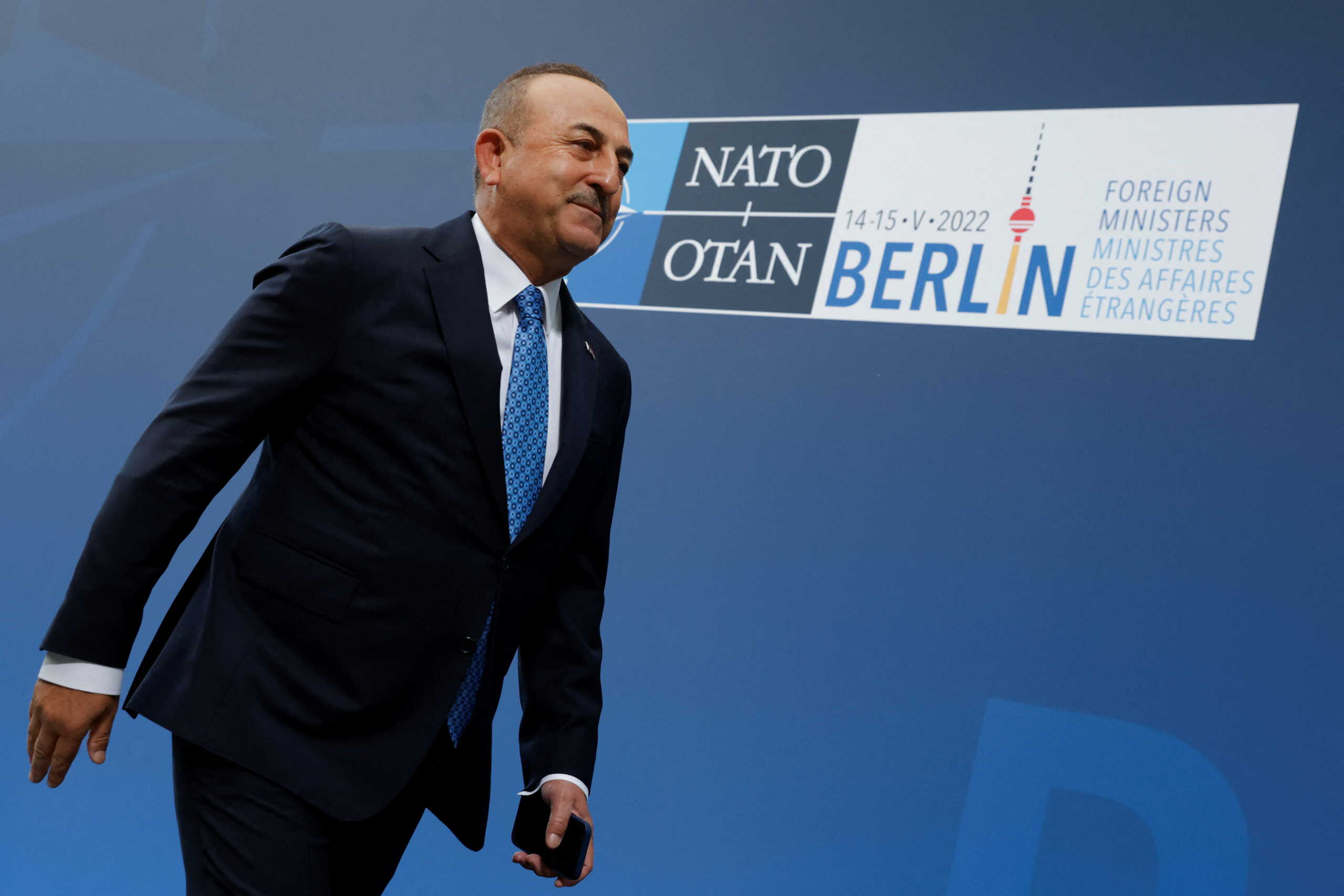 Turkish Foreign Minister Mevlut Cavusoglu arrives for a two day NATO foreign ministers meeting in Berlin, Germany May 14, 2022. REUTERS