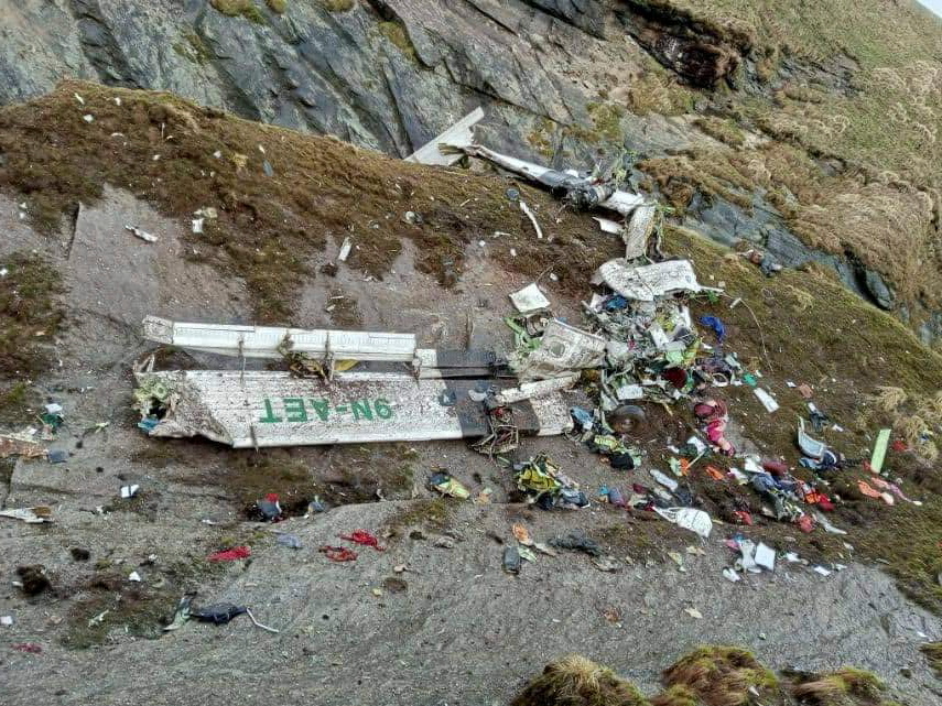 SENSITIVE MATERIAL. THIS IMAGE MAY OFFEND OR DISTURB A general view of a Tara Air plane crash site during the rescue operation at Thasang, Nepal May 30, 2022. Fishtail Air Pvt Ltd Captain Nikalas Fjellgren