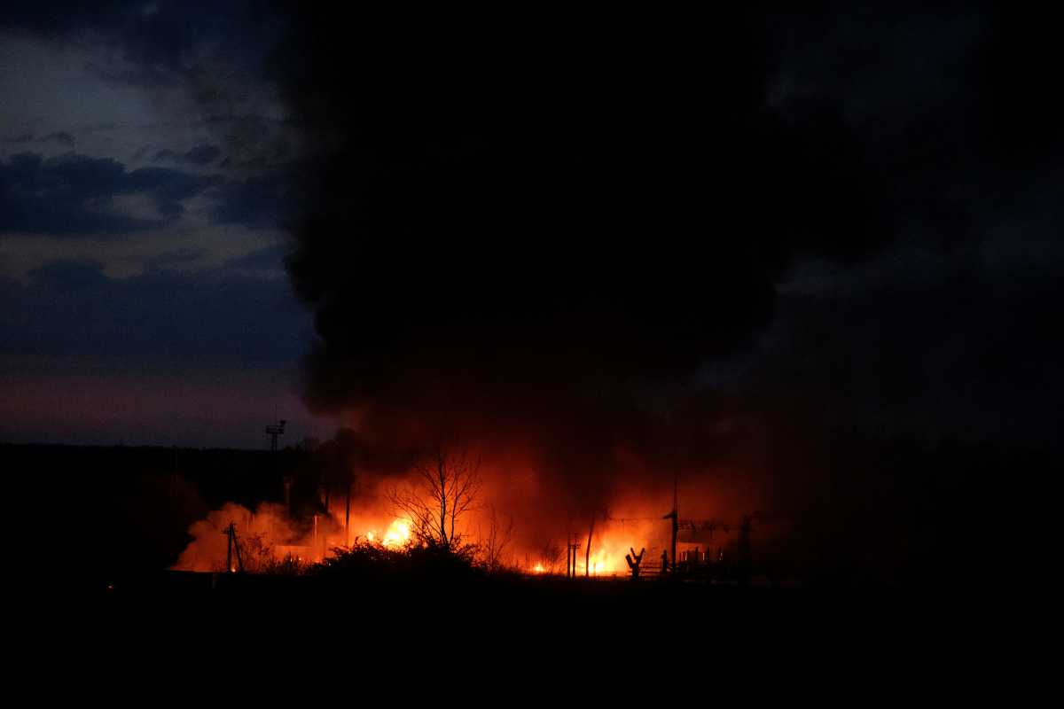 Power substation burns after a missile strike, as Russia's attack on Ukraine continues, in Lviv, Ukraine May 3, 2022.  REUTERS