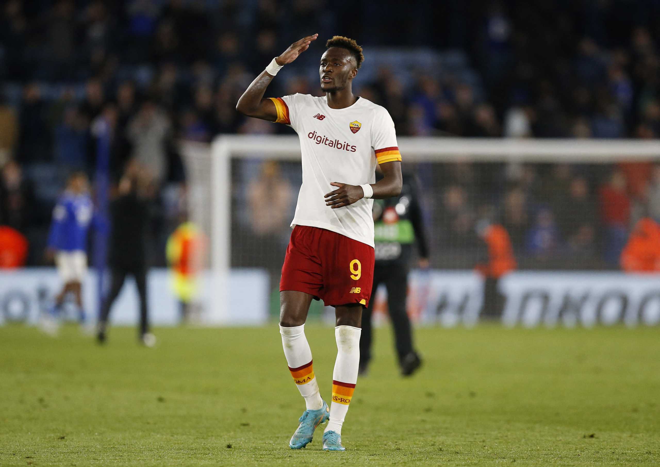 Soccer Football - Europa Conference League - Semi Final - First Leg - Leicester City v AS Roma - King Power Stadium, Leicester, Britain - April 28, 2022 AS Roma's Tammy Abraham reacts REUTERS
