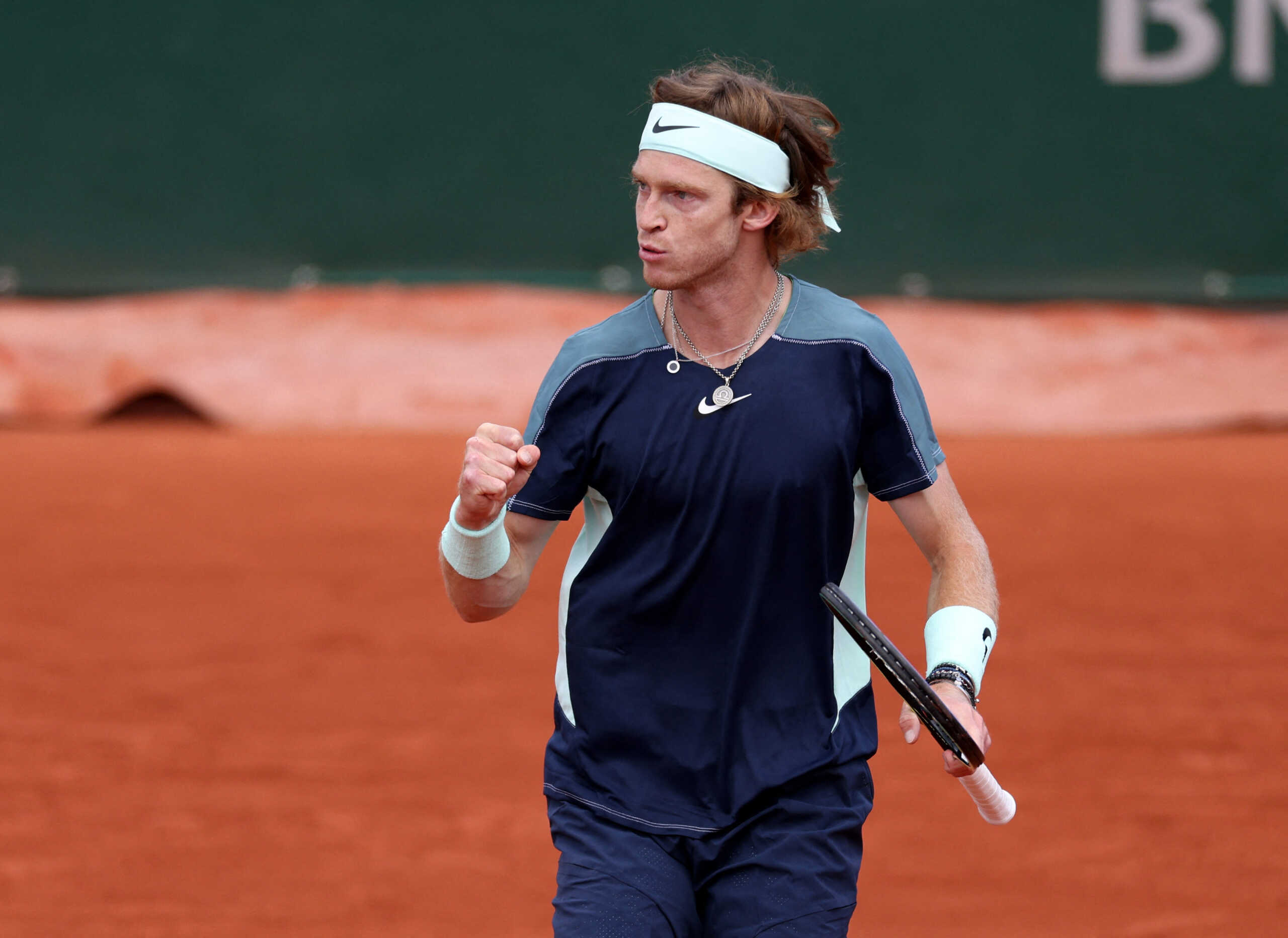 Tennis - French Open - Roland Garros, Paris, France - May 24, 2022 Russia's Andrey Rublev in action during his first round match against South Korea's Kwon Soon-woo REUTERS