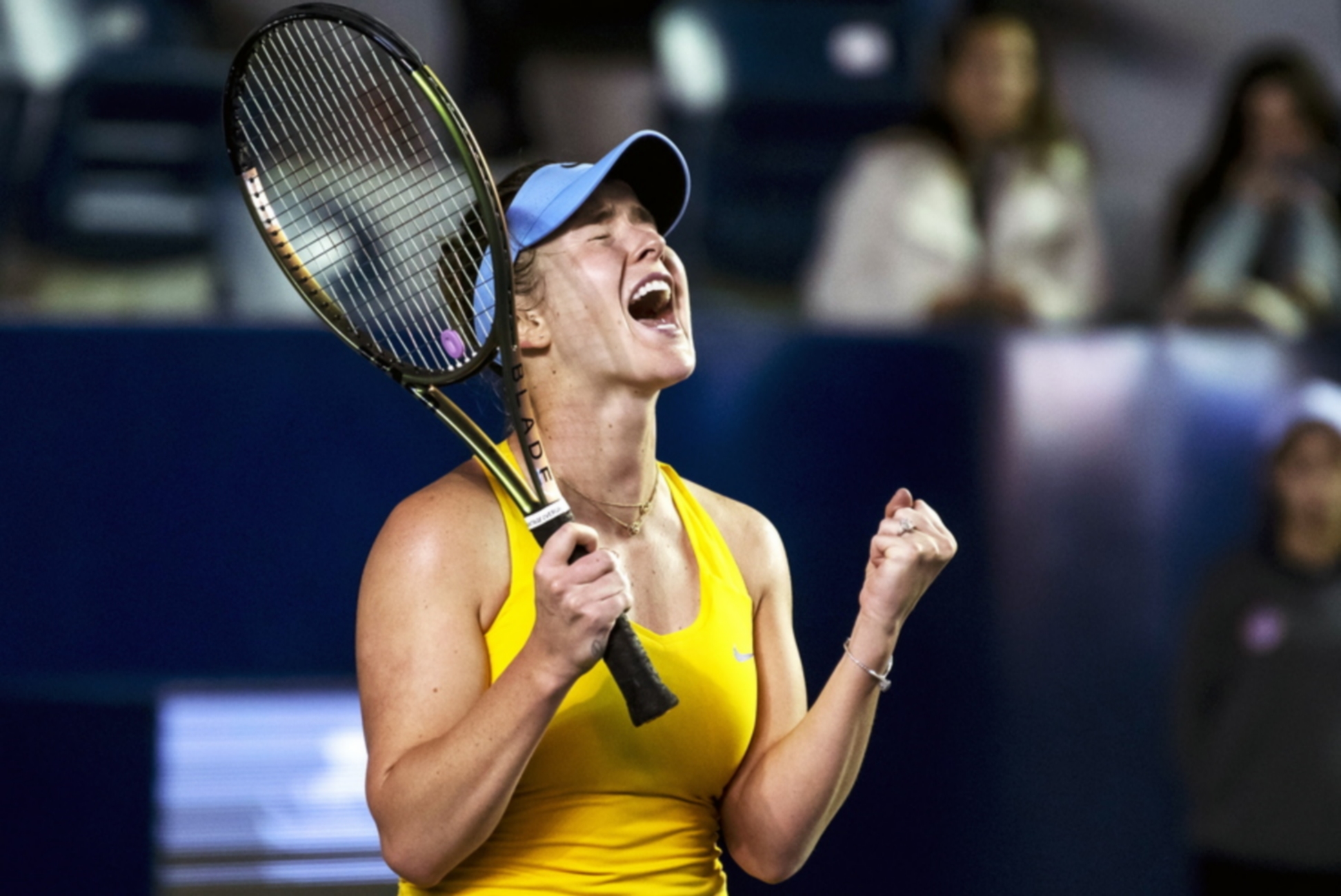 epaselect epa09800094 Elina Svitolina of Ukraine celebrates at the end of her match against Viktoriya Tomova of Bulgaria during the Monterrey Open tennis tournament in Monterrey, Mexico, 03 March 2022.  EPA