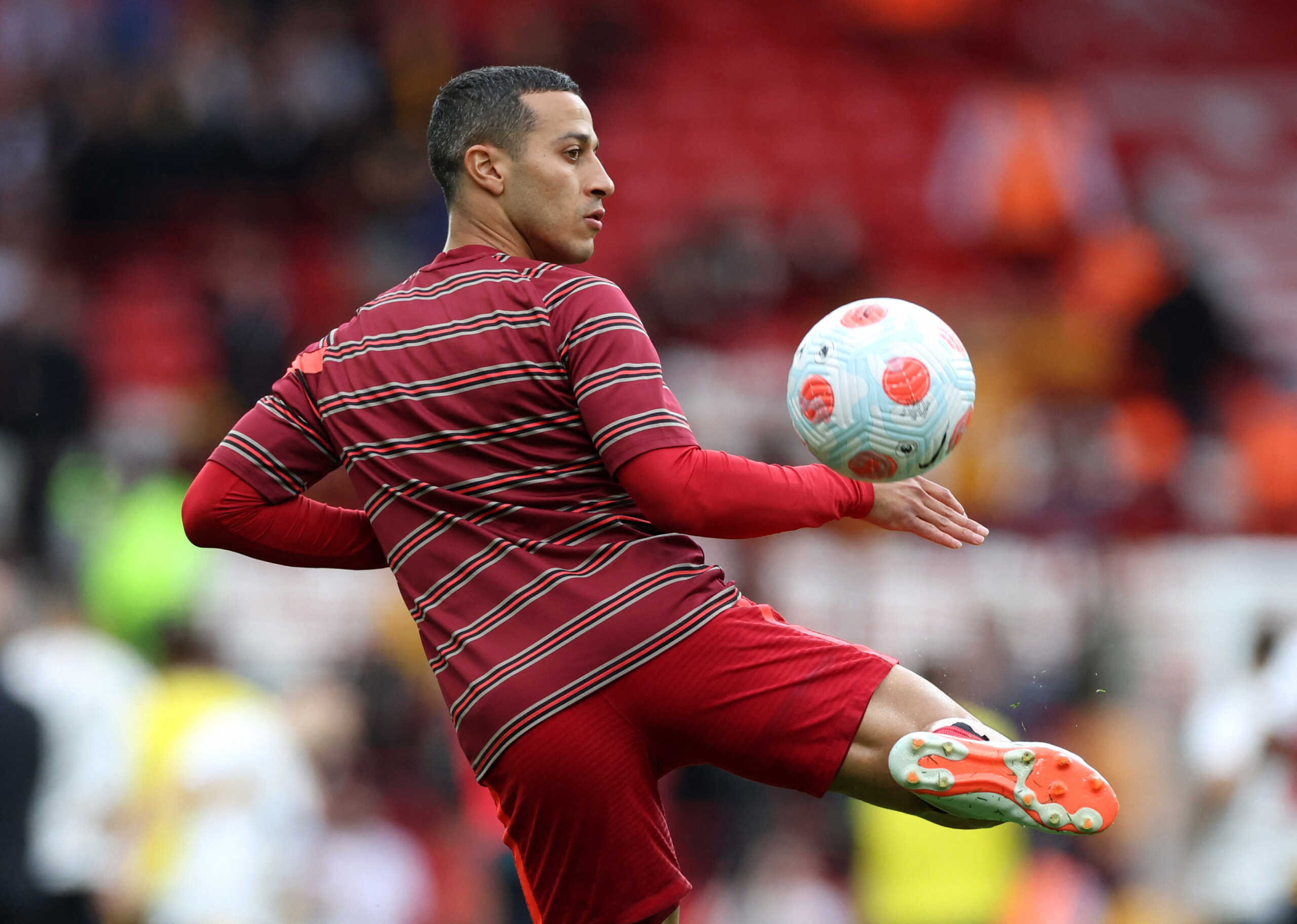 Soccer Football - Premier League - Liverpool v Wolverhampton Wanderers - Anfield, Liverpool, Britain - May 22, 2022 Liverpool's Thiago Alcantara during the warm up before the match REUTERS