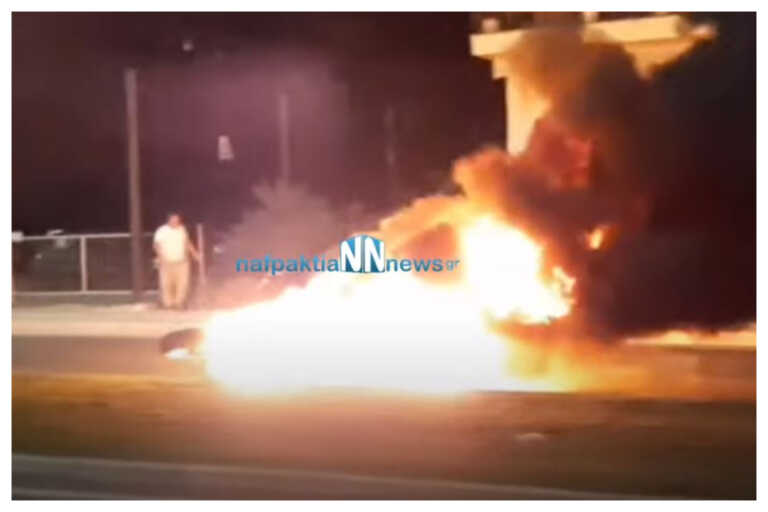 Σοβαρό τροχαίο στην Πάτρα - Συγκλονιστικές εικόνες: Μηχανάκι πήρε φωτιά μετά από σφοδρή σύγκρουση με αυτοκίνητο