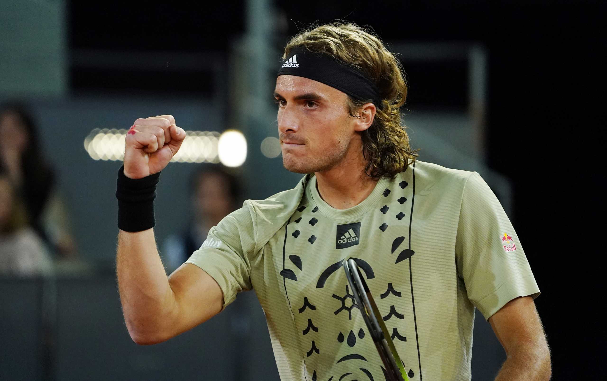 Tennis - ATP Masters 1000 - Madrid Open - Caja Magica, Madrid, Spain - May 4, 2022 Greece's Stefanos Tsitsipas celebrates after winning his second round match against France's Lucas Pouille REUTERS