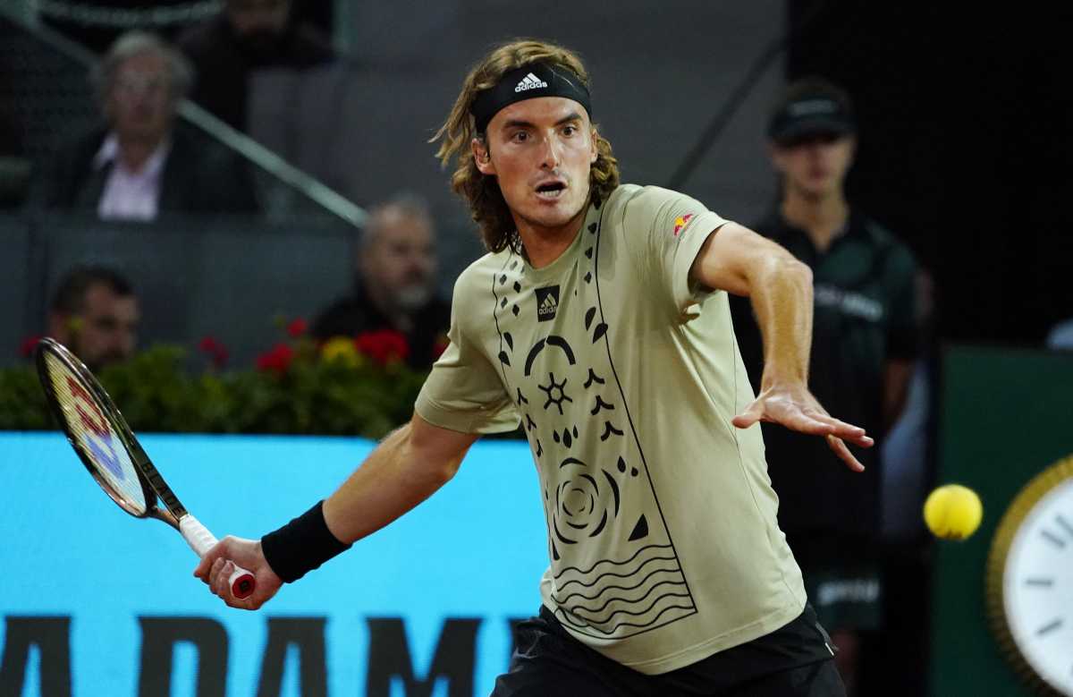 Tennis - ATP Masters 1000 - Madrid Open - Caja Magica, Madrid, Spain - May 4, 2022 Greece's Stefanos Tsitsipas in action during his second round match against France's Lucas Pouille REUTERS