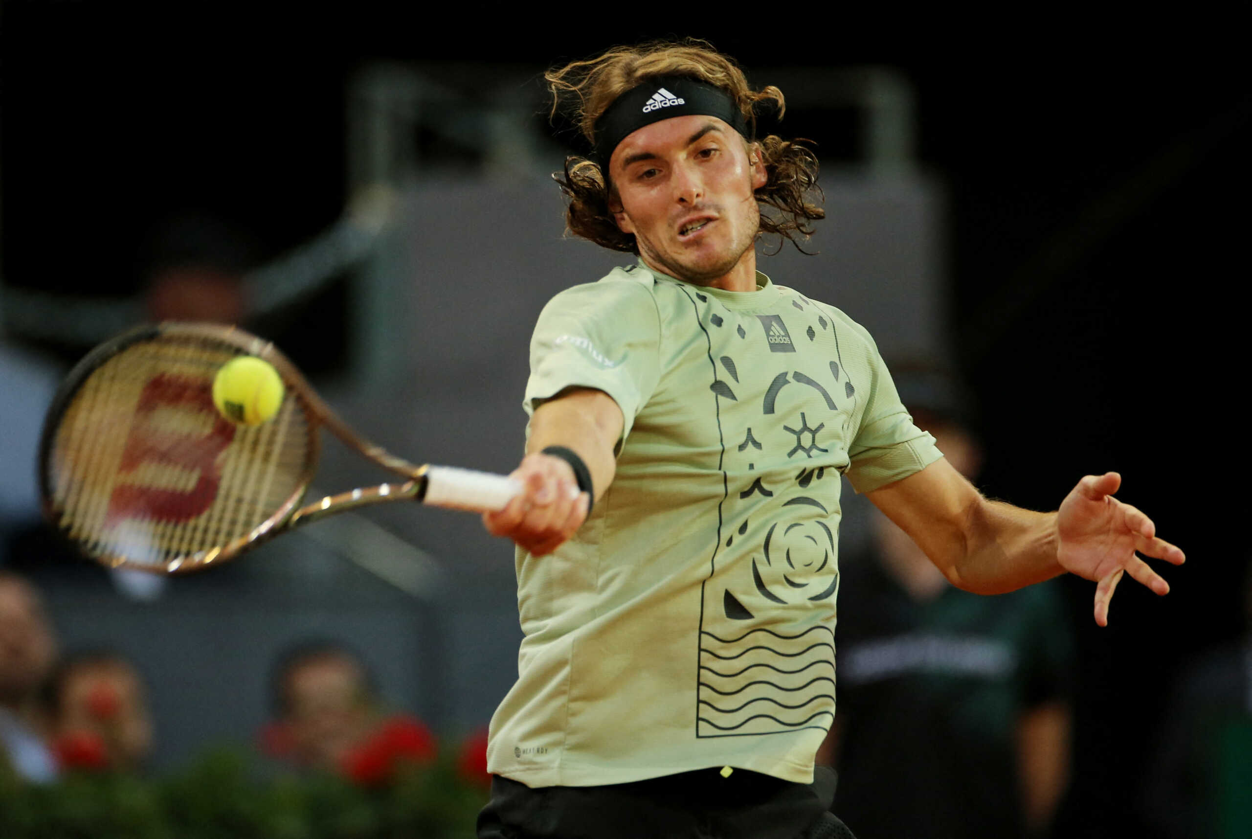 Tennis - ATP Masters 1000 - Madrid Open - Caja Magica, Madrid, Spain - May 6, 2022 Greece's Stefanos Tsitsipas in action during his quarter final match against Russia's Andrey Rublev REUTERS