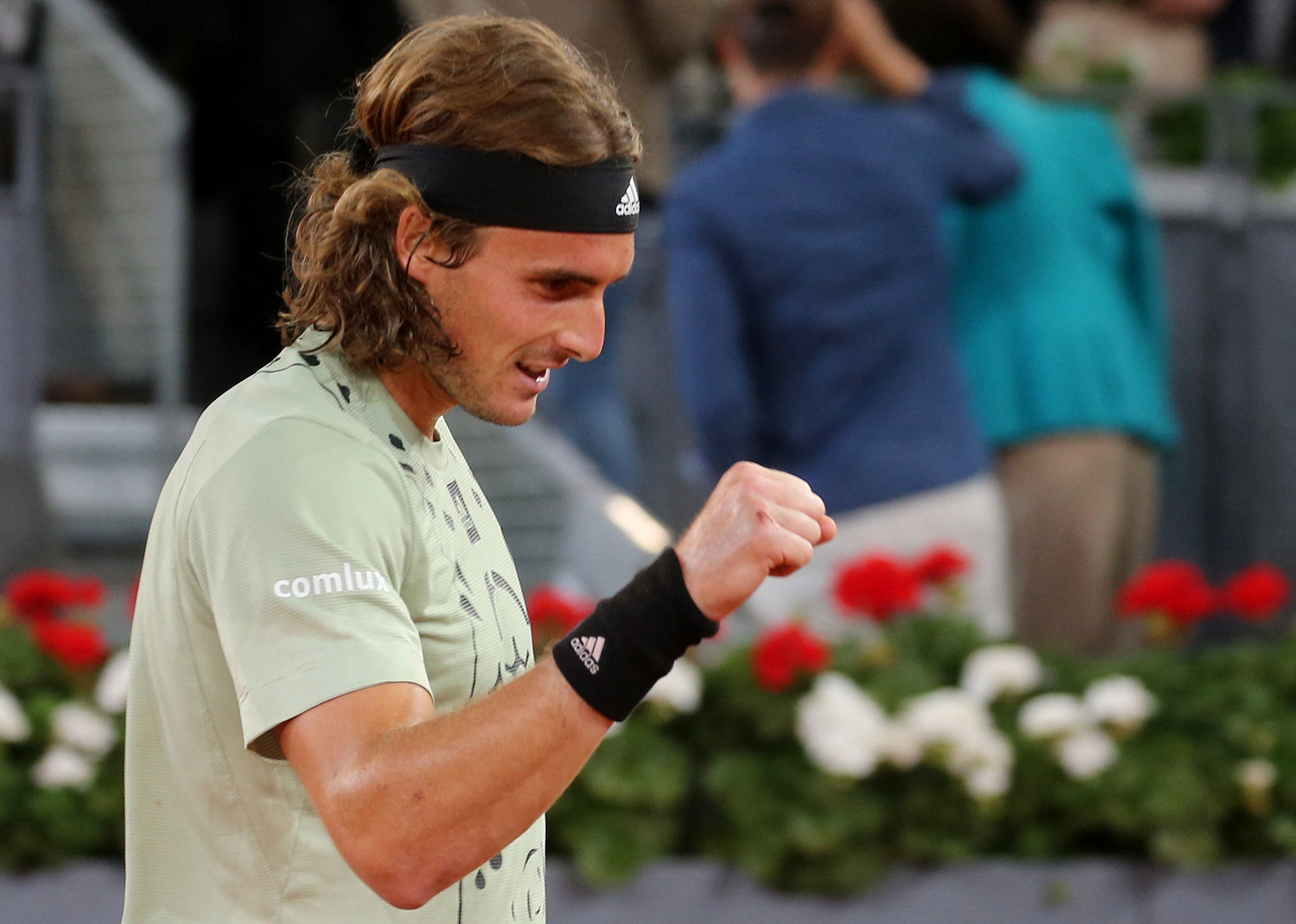 Tennis - ATP Masters 1000 - Madrid Open - Caja Magica, Madrid, Spain - May 6, 2022 Greece's Stefanos Tsitsipas celebrates winning his quarter final match against Russia's Andrey Rublev REUTERS