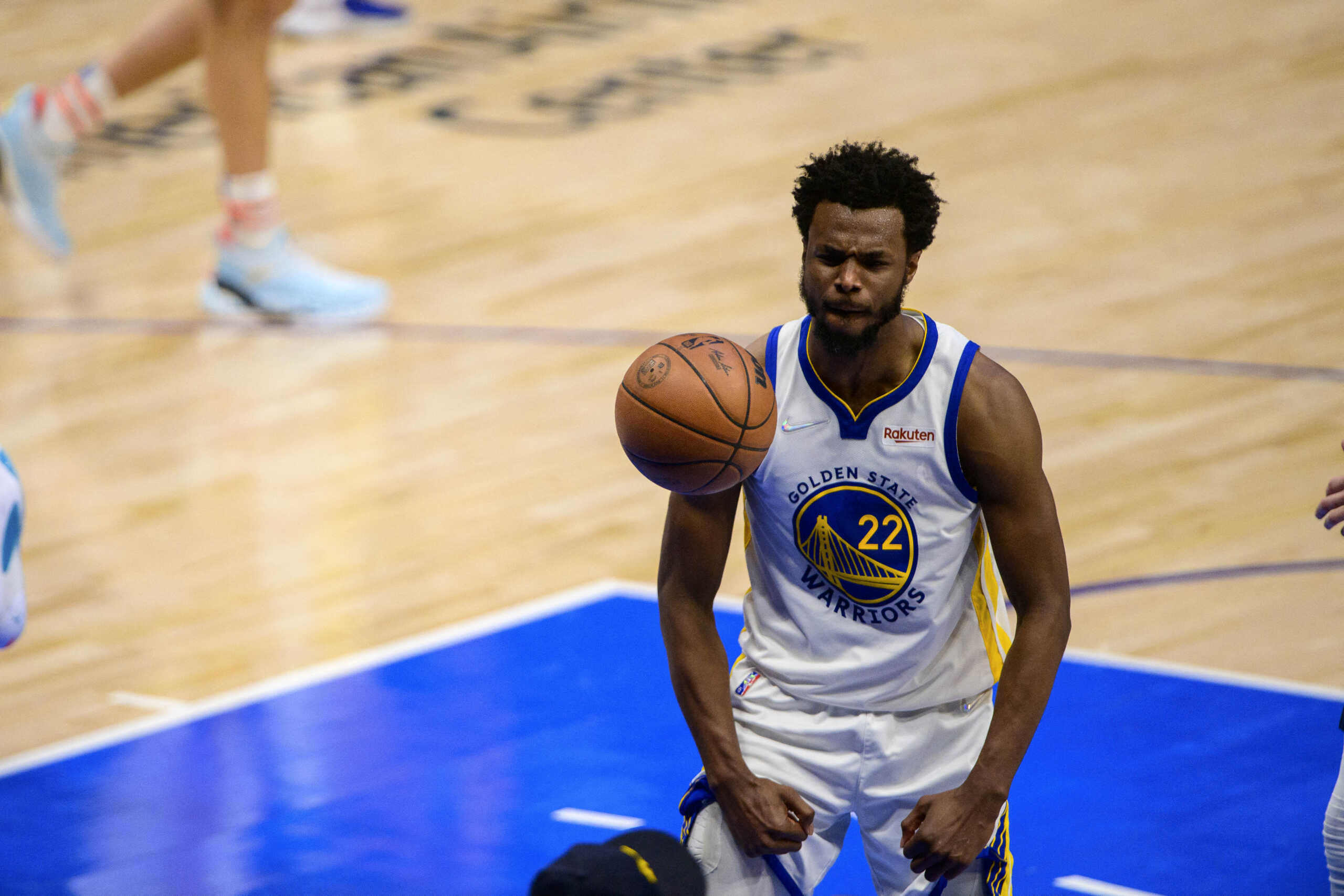 May 22, 2022; Dallas, Texas, USA; Golden State Warriors forward Andrew Wiggins (22) celebrates dunking the ball against the Dallas Mavericks during the fourth quarter in game three of the 2022 western conference finals at American Airlines Center. Mandatory Credit: Jerome Miron-USA TODAY Sports