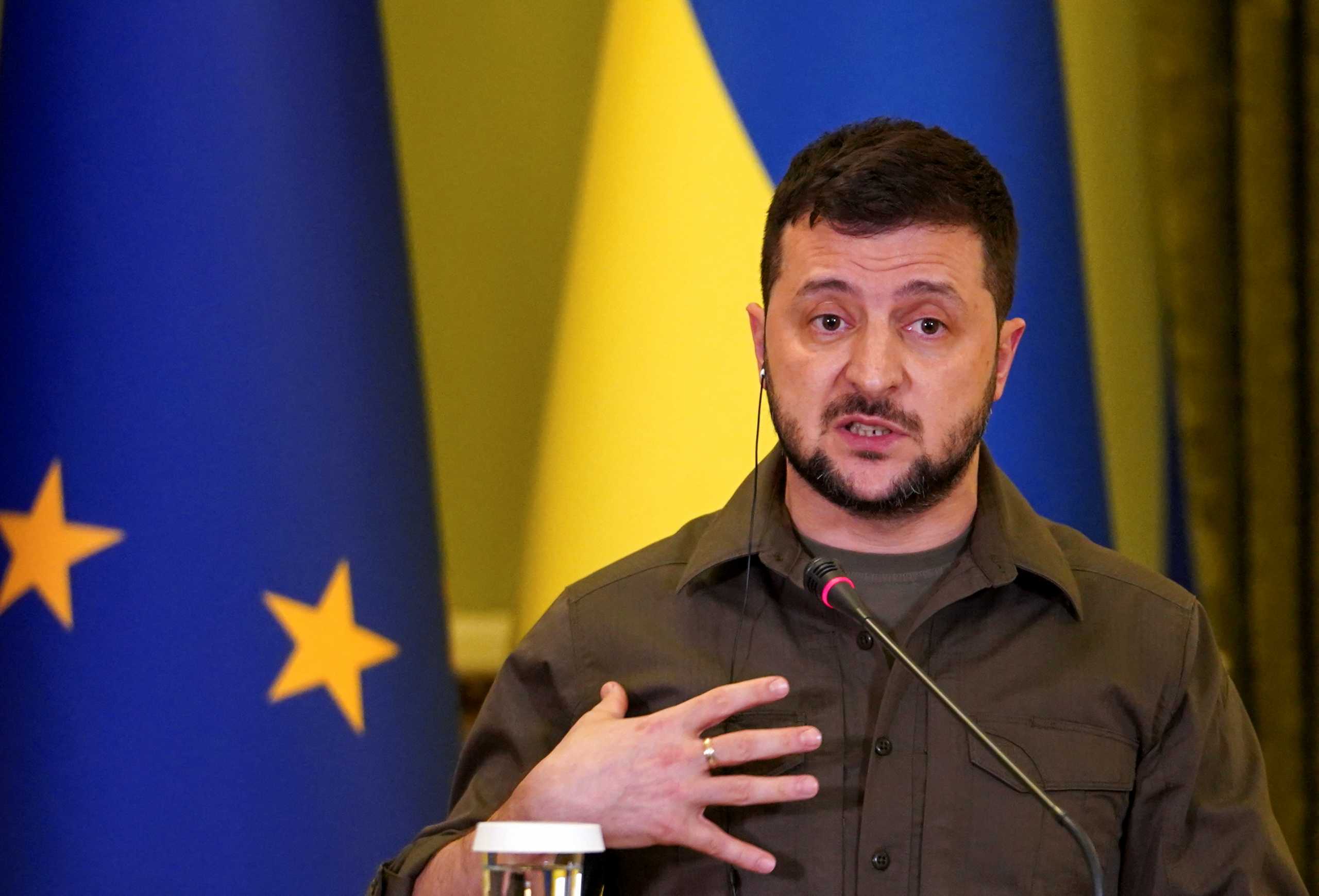 Ukrainian President Volodymyr Zelenskiy speaks at a news conference, as Russia's invasion of Ukraine continues, in Kyiv, Ukraine, April 8, 2022. REUTERS