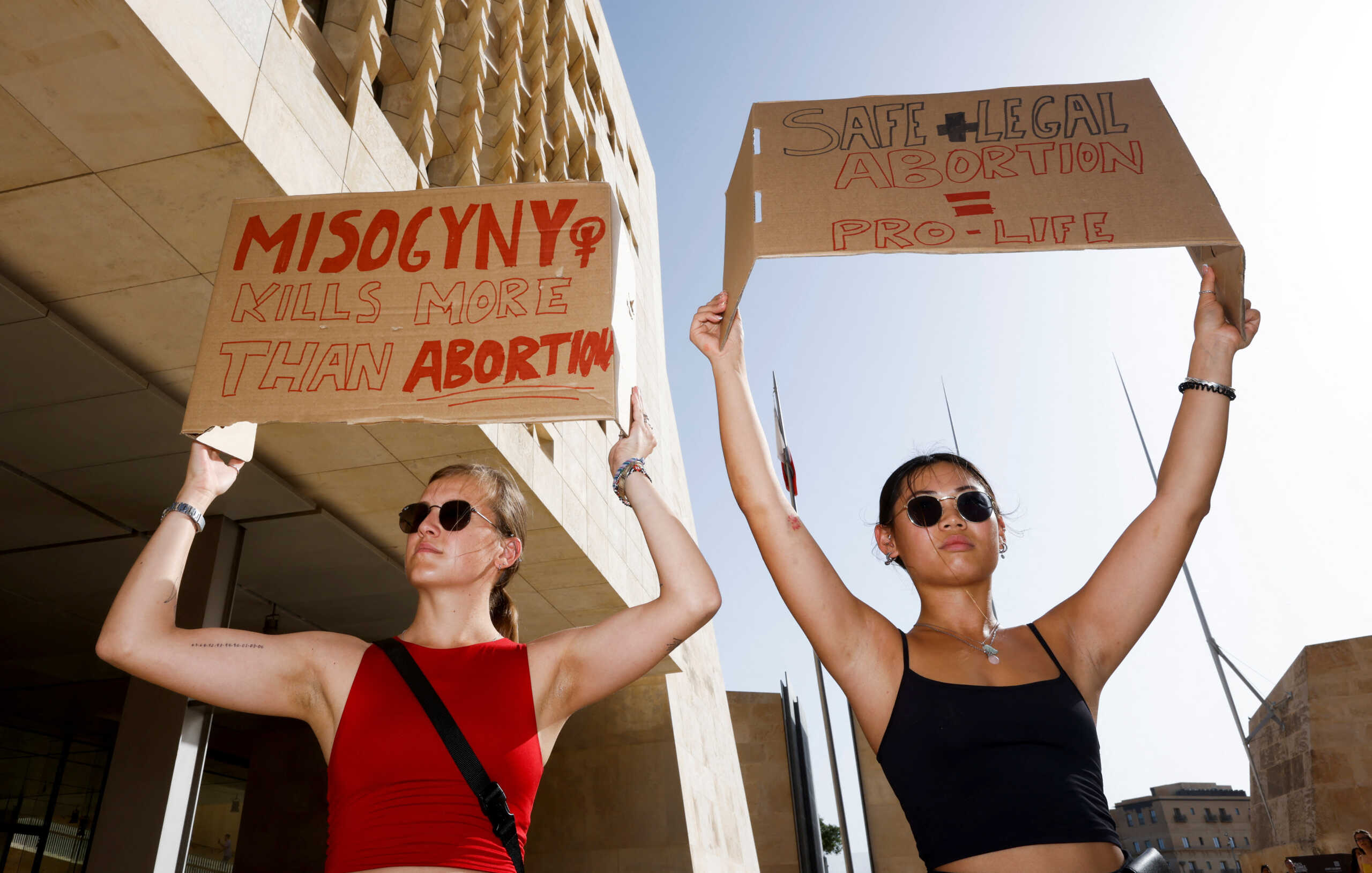 People demonstrate against Malta's total ban on abortion outside Parliament House in Valletta, Malta, June 22, 2022.  REUTERS