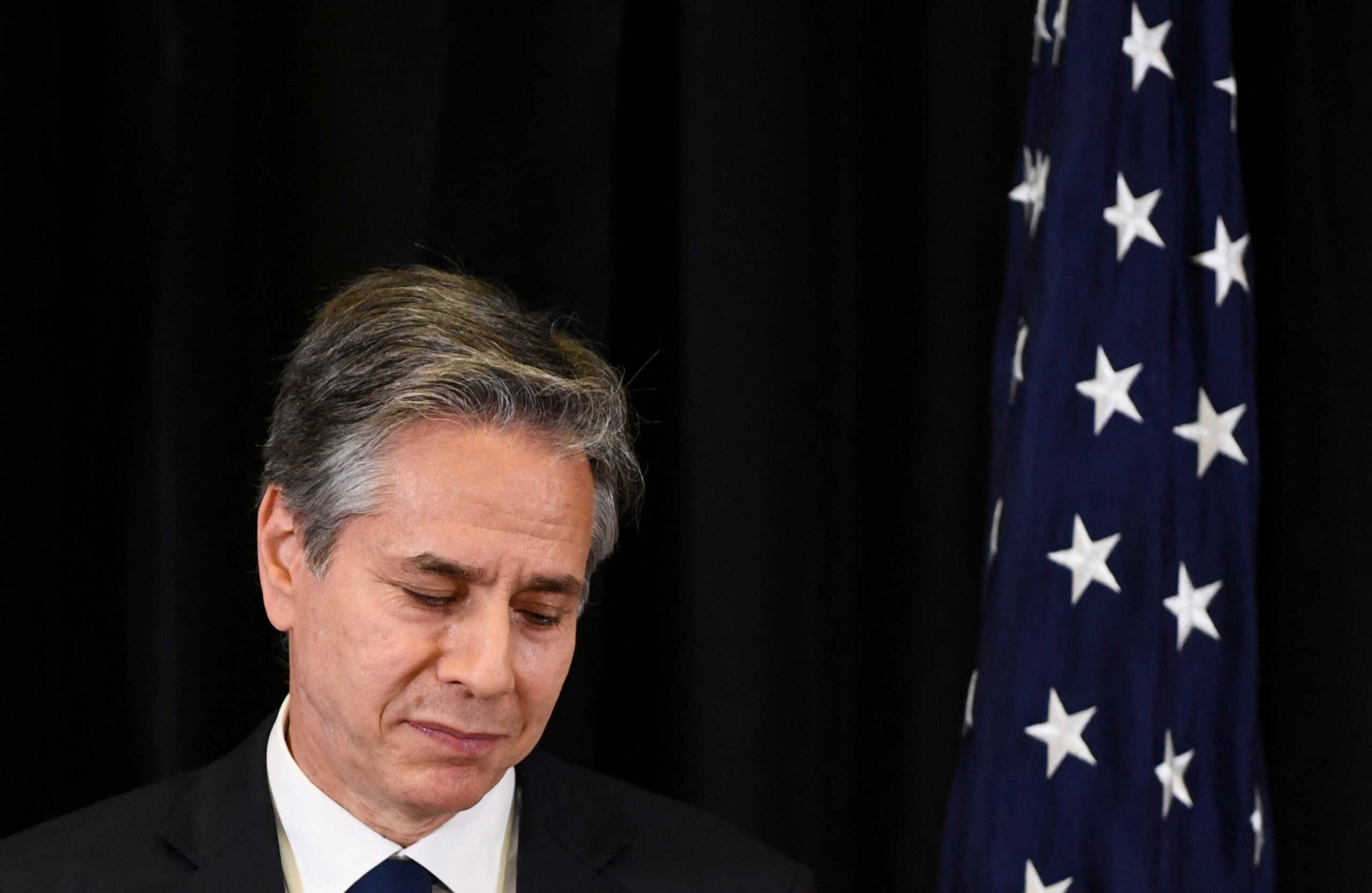 U.S. Secretary of State Antony Blinken looks on as he speaks to the media ahead of the G7 summit in Berlin, Germany June 24, 2022. REUTERS