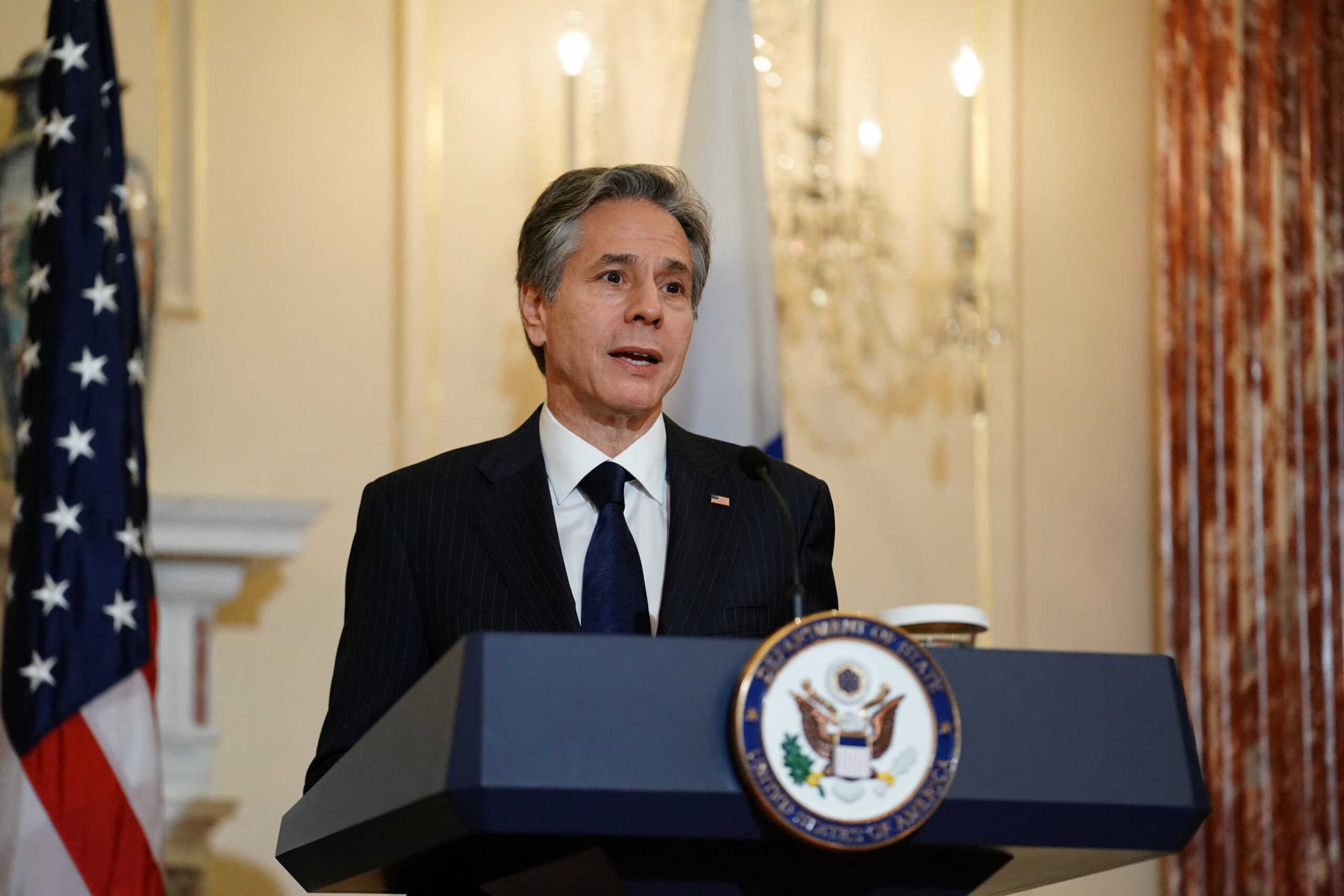 U.S. Secretary of State Antony Blinken speaks during a news conference following a meeting with Minister for Foreign Affairs of Finland Pekka Haavisto at the State Department in Washington, D.C., U.S., May 27, 2022. REUTERS