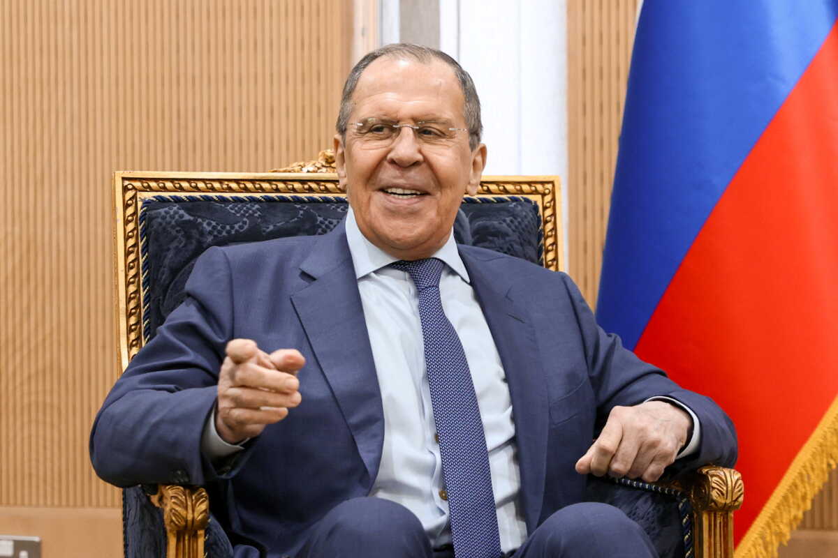 Russia's Foreign Minister Sergei Lavrov attends a meeting with Kuwaiti Foreign Minister Sheikh Ahmed Nasser Al-Mohammed Al-Sabah in Riyadh, Saudi Arabia June 1, 2022. Russian Foreign Ministry