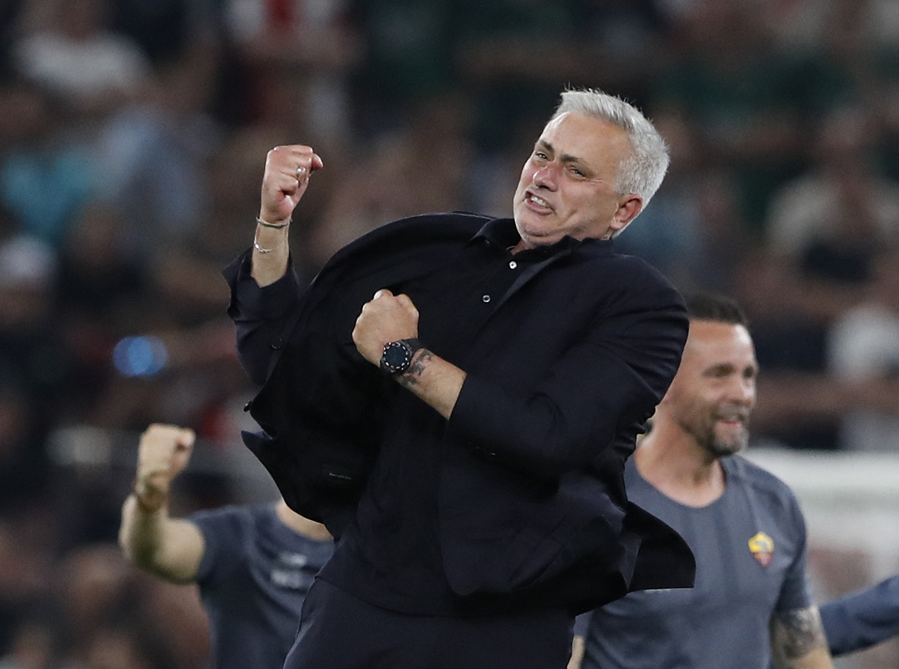 Soccer Football - Europa Conference League - Final - AS Roma v Feyenoord - Arena Kombetare, Tirana, Albania - May 25, 2022  AS Roma coach Jose Mourinho celebrates winning the Europa Conference League REUTERS