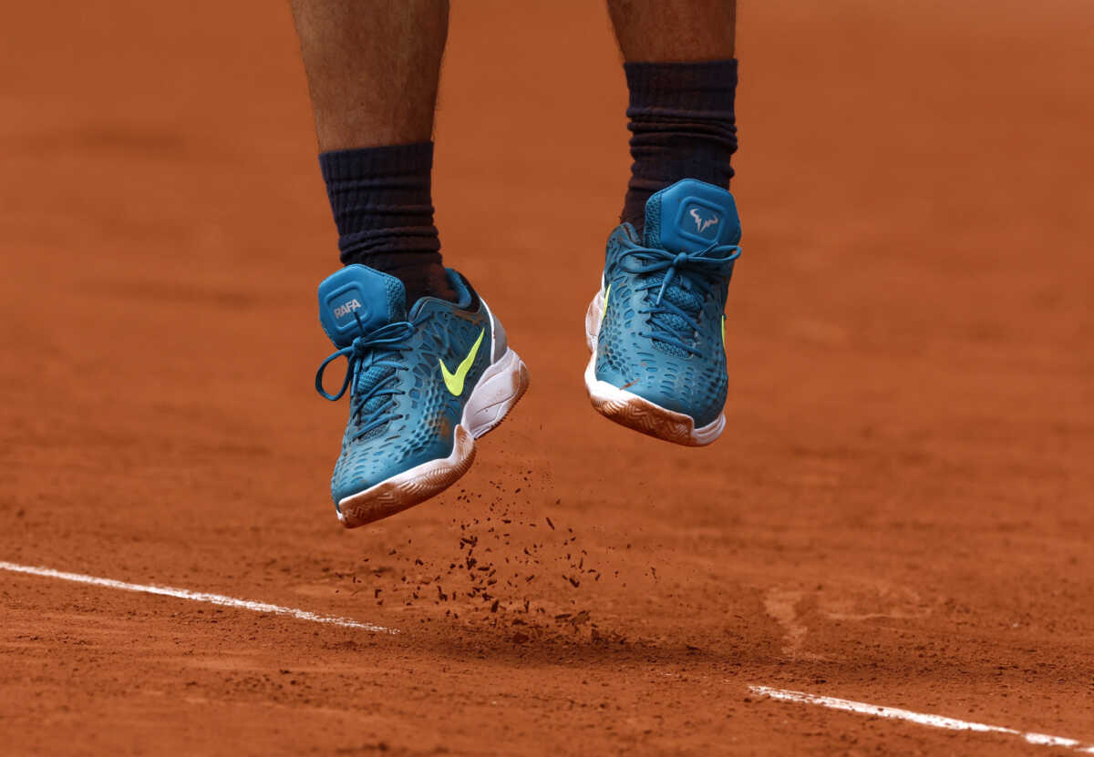 Tennis - French Open - Roland Garros, Paris, France - June 5, 2022 General view of the shoes of Spain’s Rafael Nadal during the men's singles final against Norway's Casper Ruud REUTERS