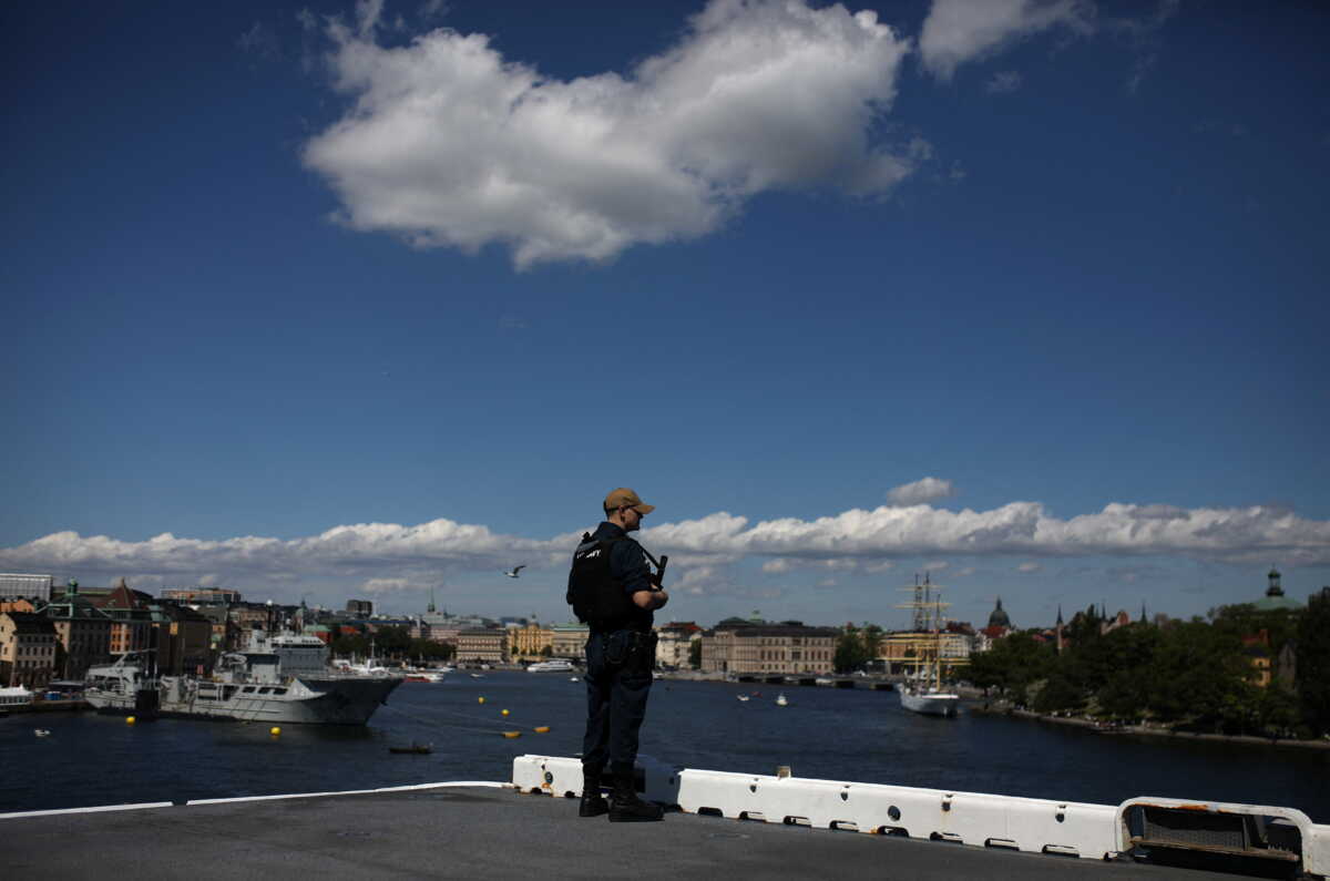 U.S. Navy sailor stands on the deck of the Wasp-class amphibious assault ship USS Kearsarge (LHD 3) before its departure for the Baltops exercise in the Baltic Sea, in Stockholm, Sweden, June 5, 2022. Picture taken June 5, 2022. REUTERS