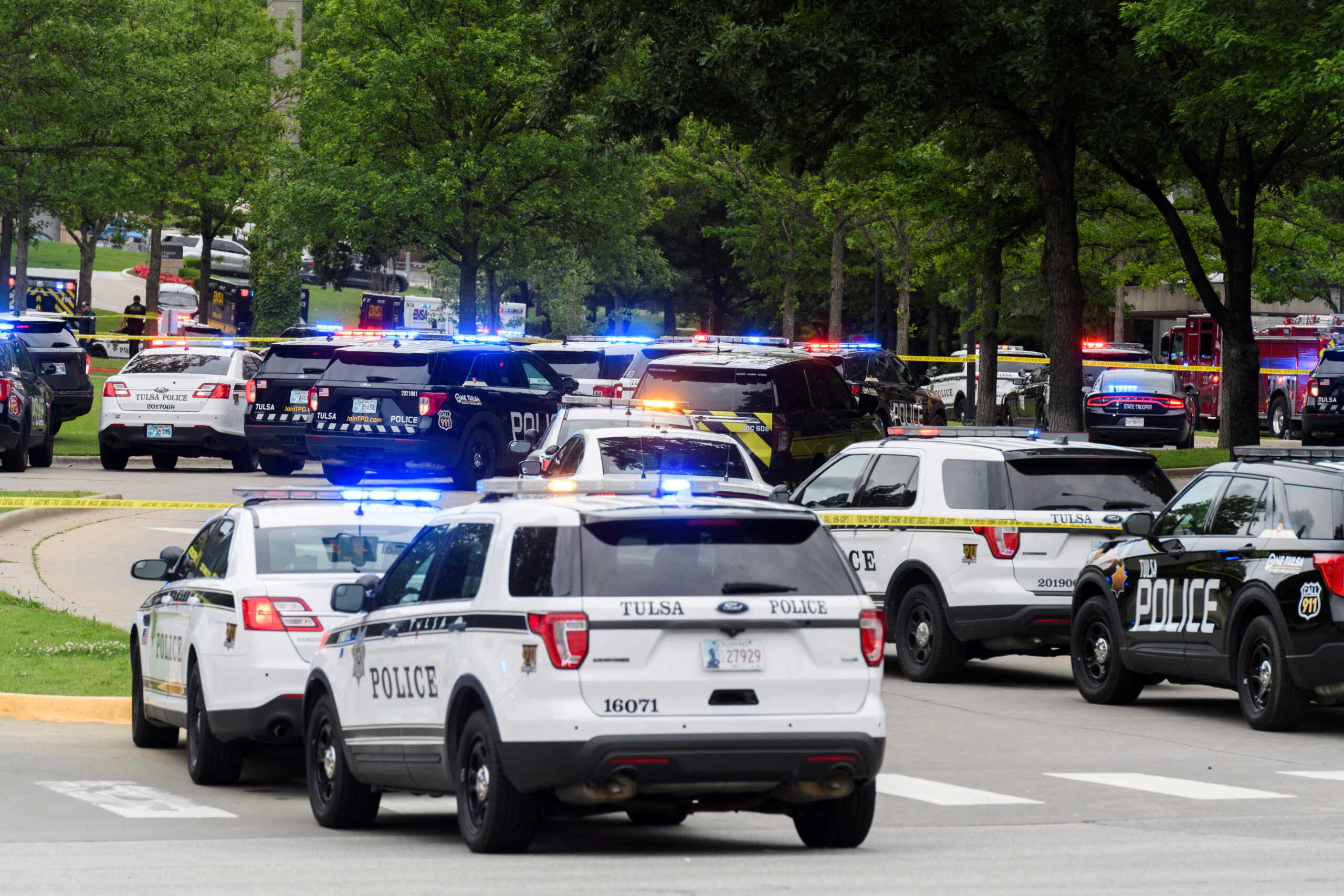 Emergency personnel work at the scene of a shooting at the Saint Francis hospital campus, in Tulsa, Oklahoma, June 1, 2022.   REUTERS