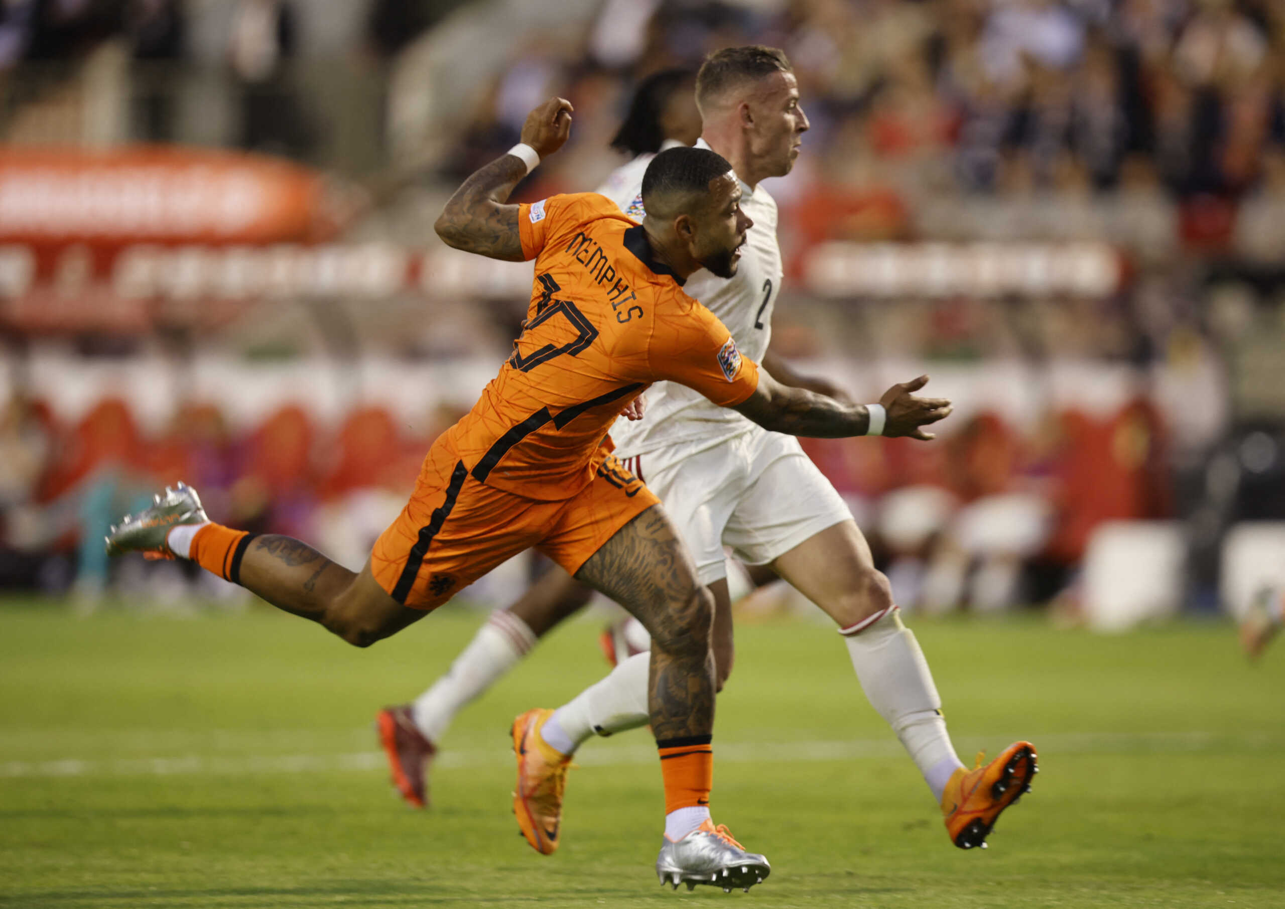 Soccer Football - UEFA Nations League - Group D - Belgium v Netherlands - King Baudouin Stadium, Brussels, Belgium - June 3, 2022 Netherlands' Memphis Depay scores their second goal REUTERS