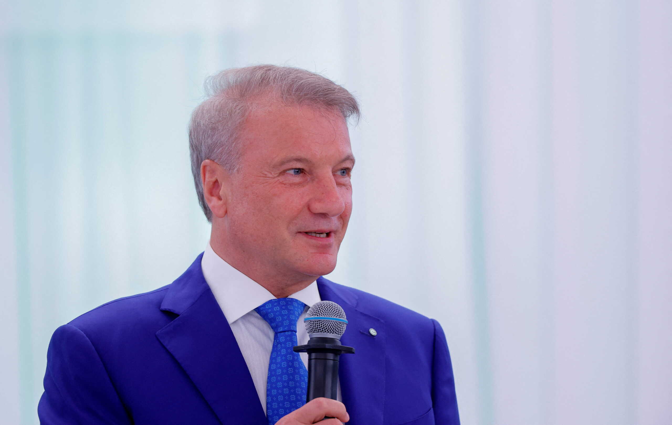 German Gref, CEO and Chairman of the Executive Board of Sberbank, delivers a speech during Sber Business Breakfast at the St. Petersburg International Economic Forum (SPIEF) in Saint Petersburg, Russia June 17, 2022. REUTERS