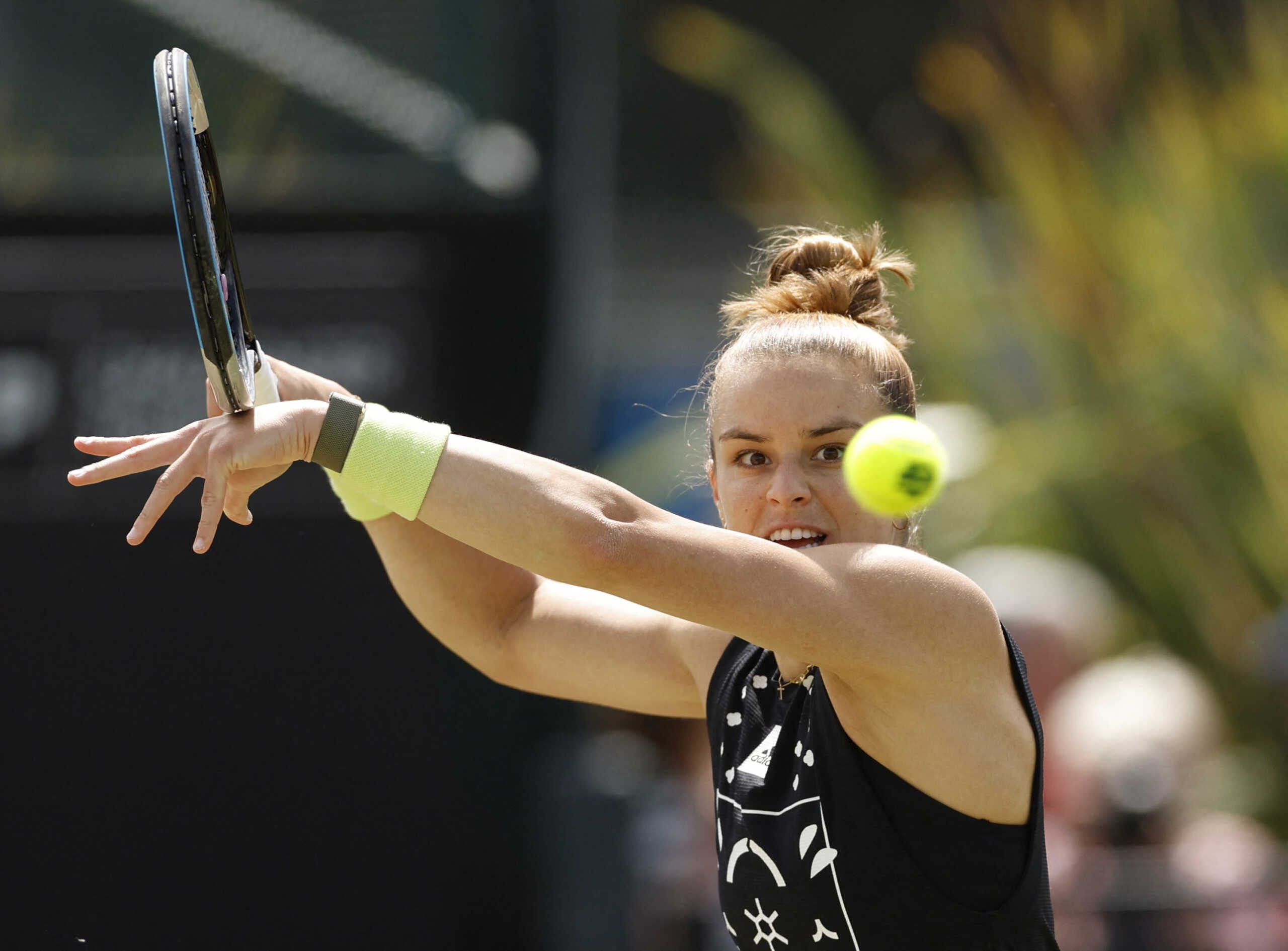 Tennis - Nottingham Open - Nottingham Tennis Centre, Nottingham, Britain - June 10, 2022 Greece's Maria Sakkari in action during her quarter final match against Brazil's Beatriz Haddad Maia Action Images via Reuters