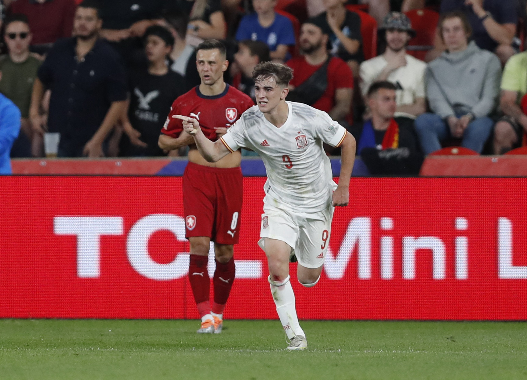 Soccer Football - UEFA Nations League - Group B - Czech Republic v Spain - Sinobo stadium, Prague, Czech Republic - June 5, 2022 Spain's Gavi celebrates scoring their first goal REUTERS