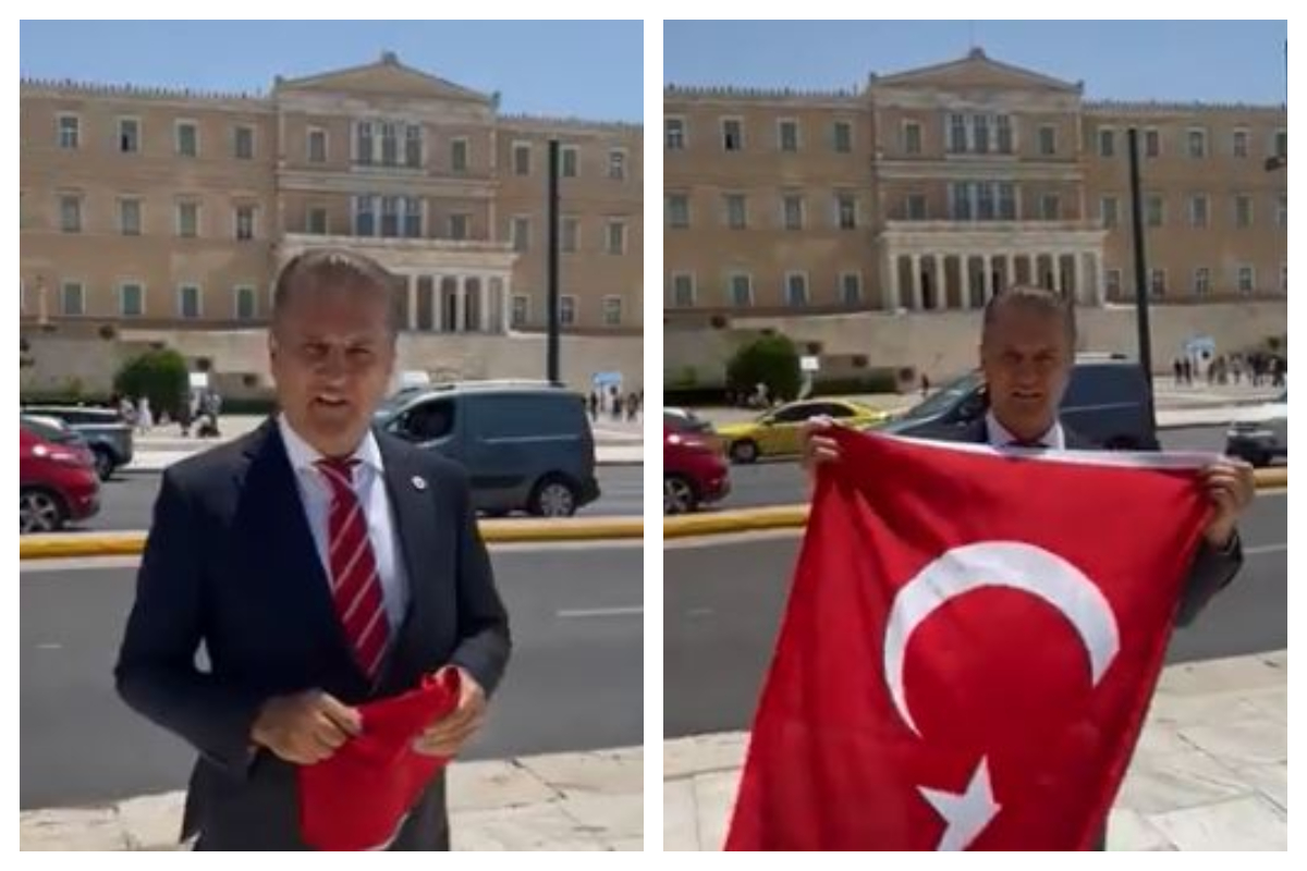 Τούρκος πολιτικός ήρθε στην Αθήνα και άνοιξε τουρκική σημαία μπροστά στην Βουλή