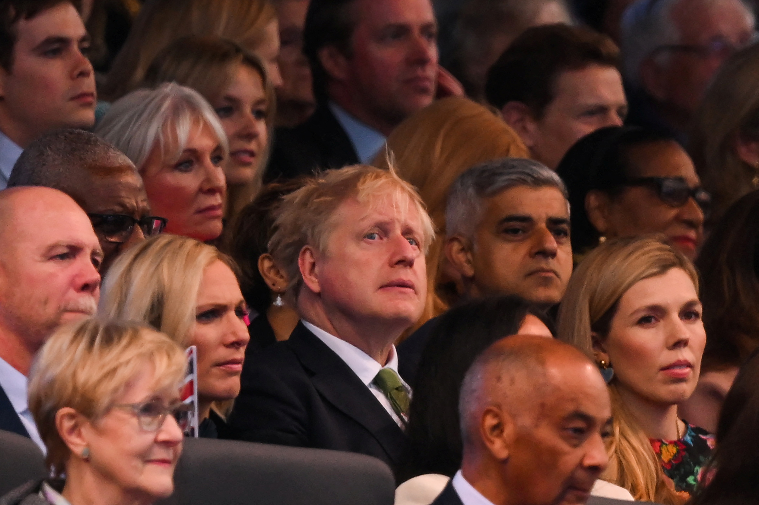 British Prime Minister Boris Johnson reacts during BBC's Platinum Party to celebrate the Queen's Platinum Jubilee, at Buckingham Palace, London, Britain June 4, 2022. Picture taken June 4, 2022. Daniel Leal