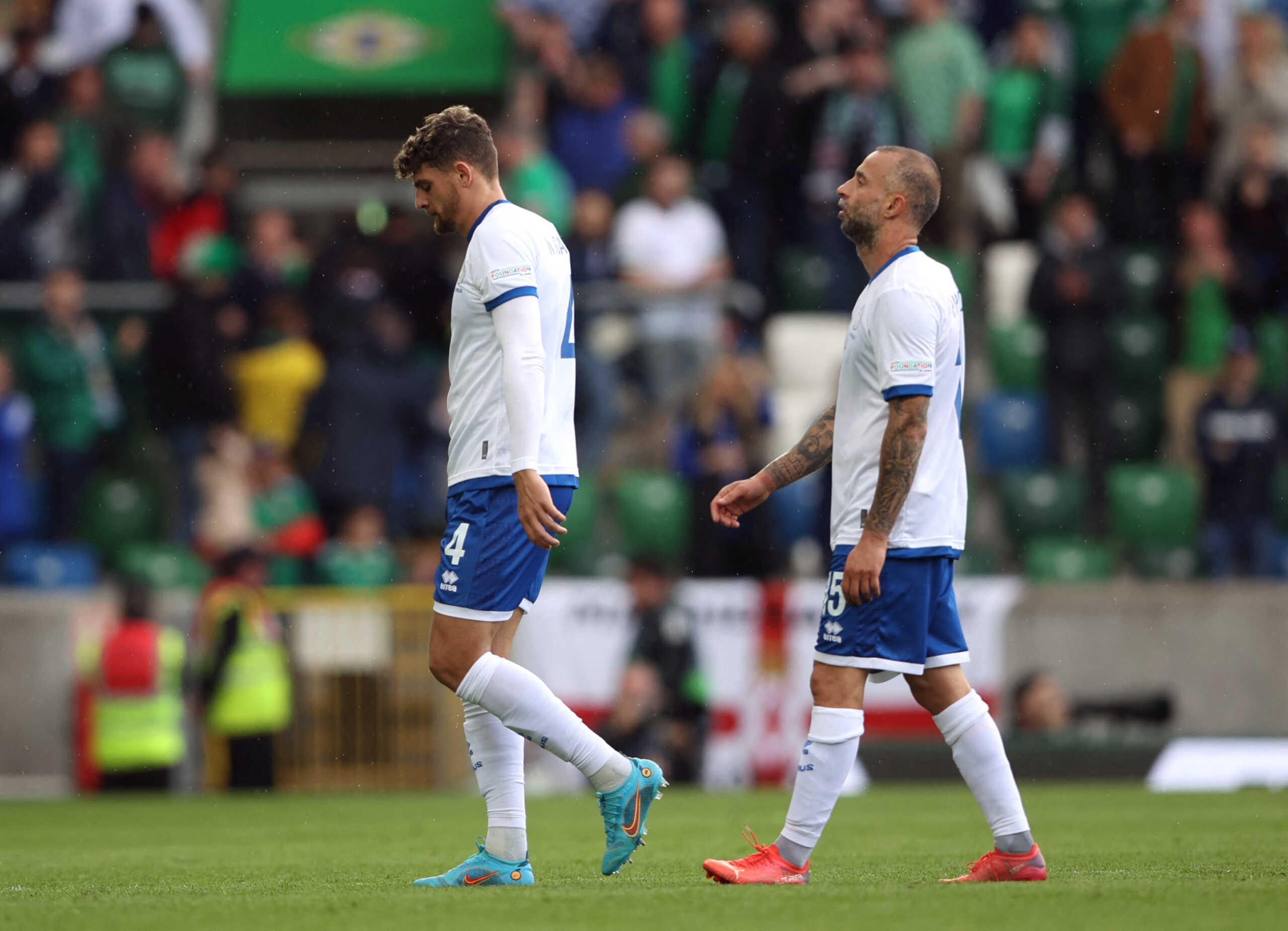 Soccer Football - UEFA Nations League - Group J - Northern Ireland v Cyprus - Windsor Park, Belfast, Northern Ireland, Britain - June 12, 2022 Cyprus' Fotis Papoulis reacts after the match Action Images via Reuters