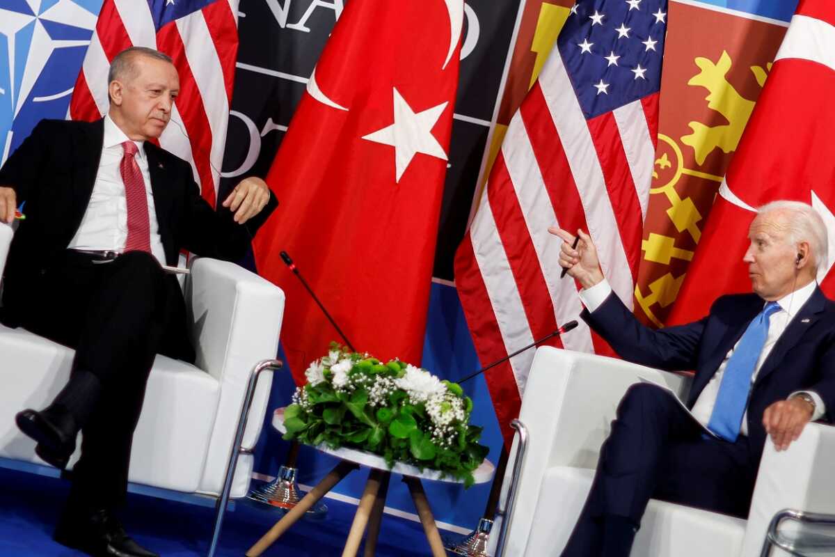 U.S. President Joe Biden meets with Turkish President Recep Tayyip Erdogan during the NATO summit in Madrid, Spain June 29, 2022. REUTERS