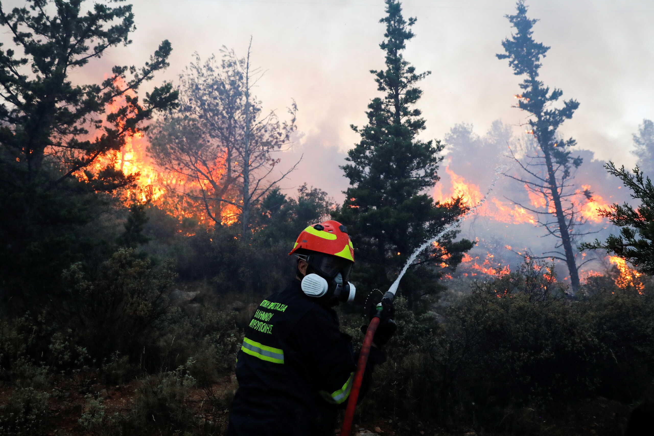 A firefighter tries to extinguish a wildfire near Vari, south of Athens, Greece June 4, 2022. REUTERS