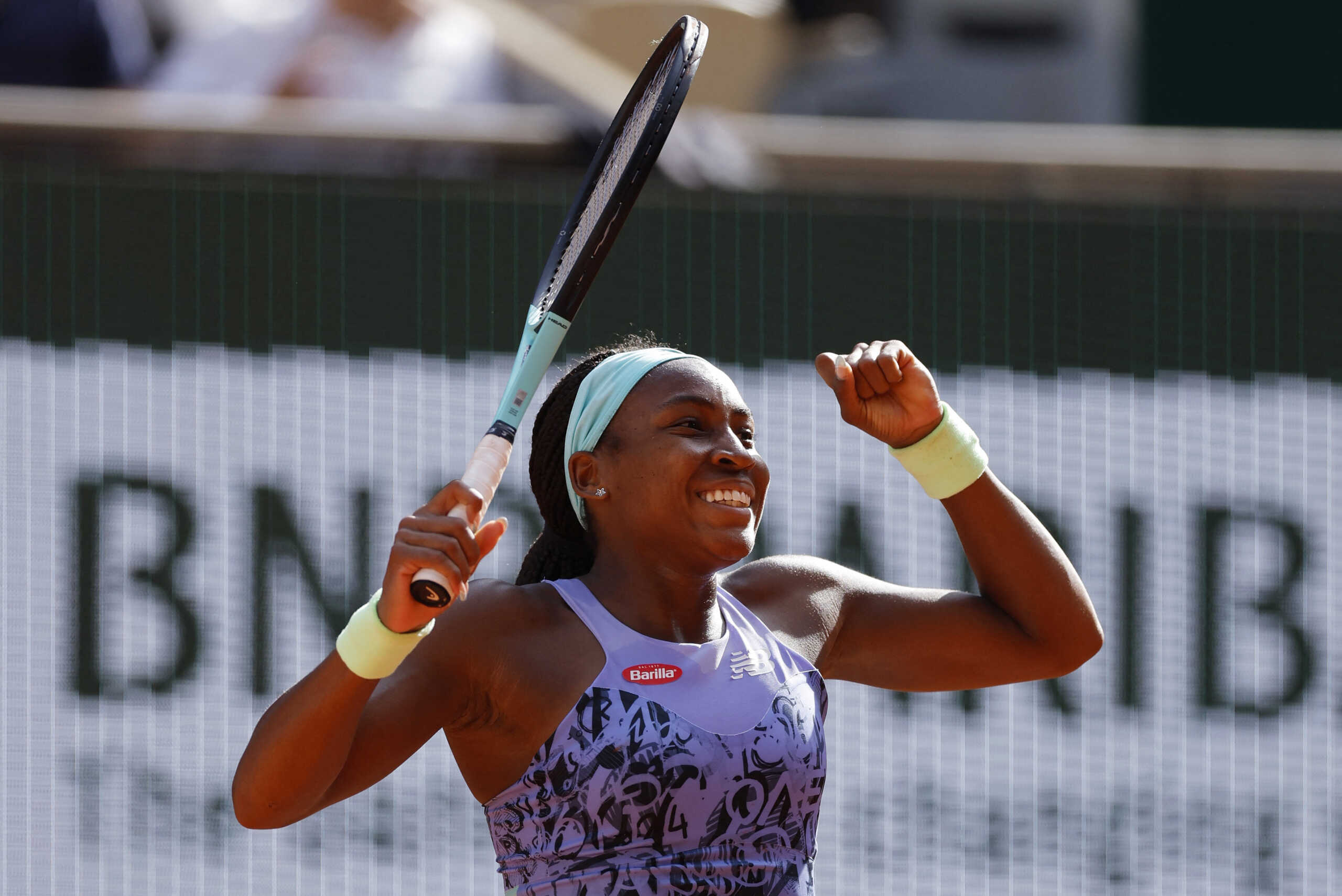 Tennis - French Open - Roland Garros, Paris, France - June 2, 2022  Cori Gauff of the U.S. celebrates after winning her semi final match against Italy's Martina Trevisan REUTERS