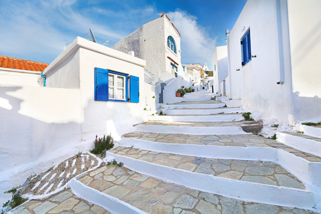 The traditional village Dryopida of Kythnos island in Cyclades, Greece