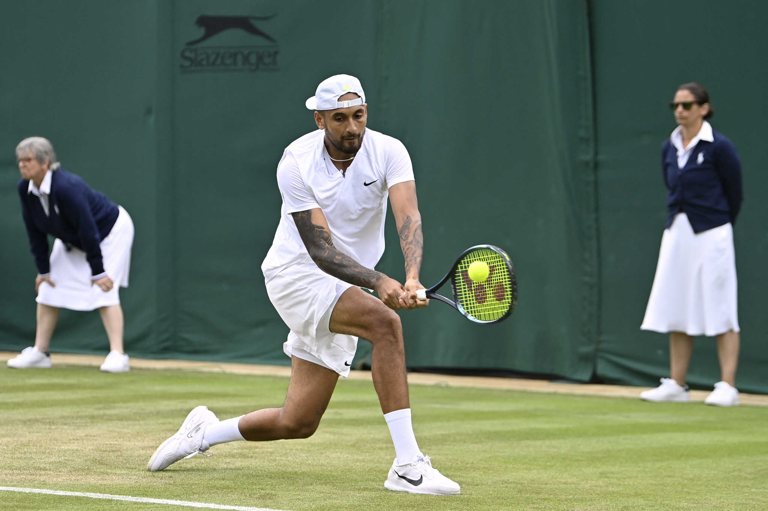 Tennis - Wimbledon - All England Lawn Tennis and Croquet Club, London, Britain - June 30, 2022 Australia's Nick Kyrgios in action during his second round match against Serbia's Filip Krajinovic REUTERS
