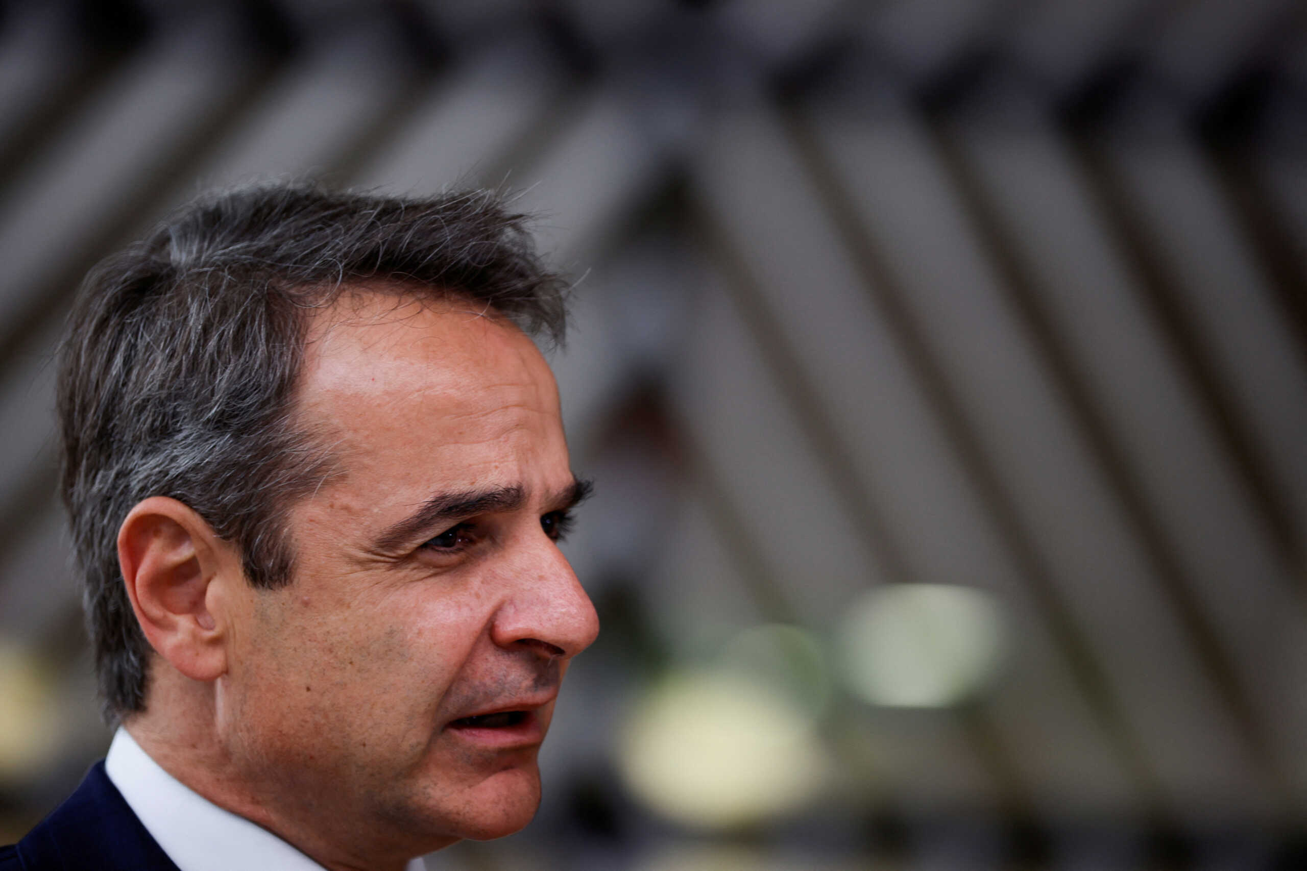 Greek Prime Minister Kyriakos Mitsotakis speaks to the members of the media as he arrives for a meeting of Western Balkans countries leaders with EU leaders in Brussels, Belgium June 23, 2022. REUTERS