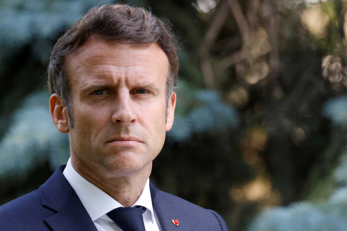French President Emmanuel Macron reacts during a news conference with Ukrainian President Volodymyr Zelenskiy, German Chancellor Olaf Scholz, Romanian President Klaus Iohannis and Italian Prime Minister Mario Draghi in Kyiv, Ukraine June 16, 2022. Ludovic Marin