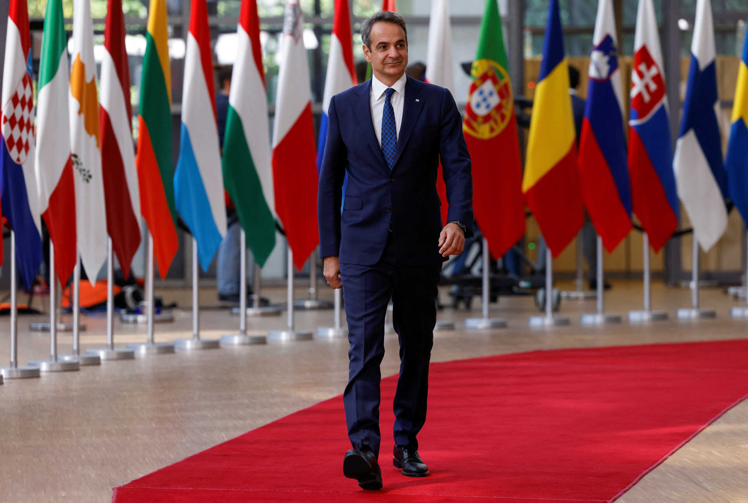 Greek Prime Minister Kyriakos Mitsotakis arrives for the European Union leaders' summit in Brussels, Belgium June 23, 2022. REUTERS