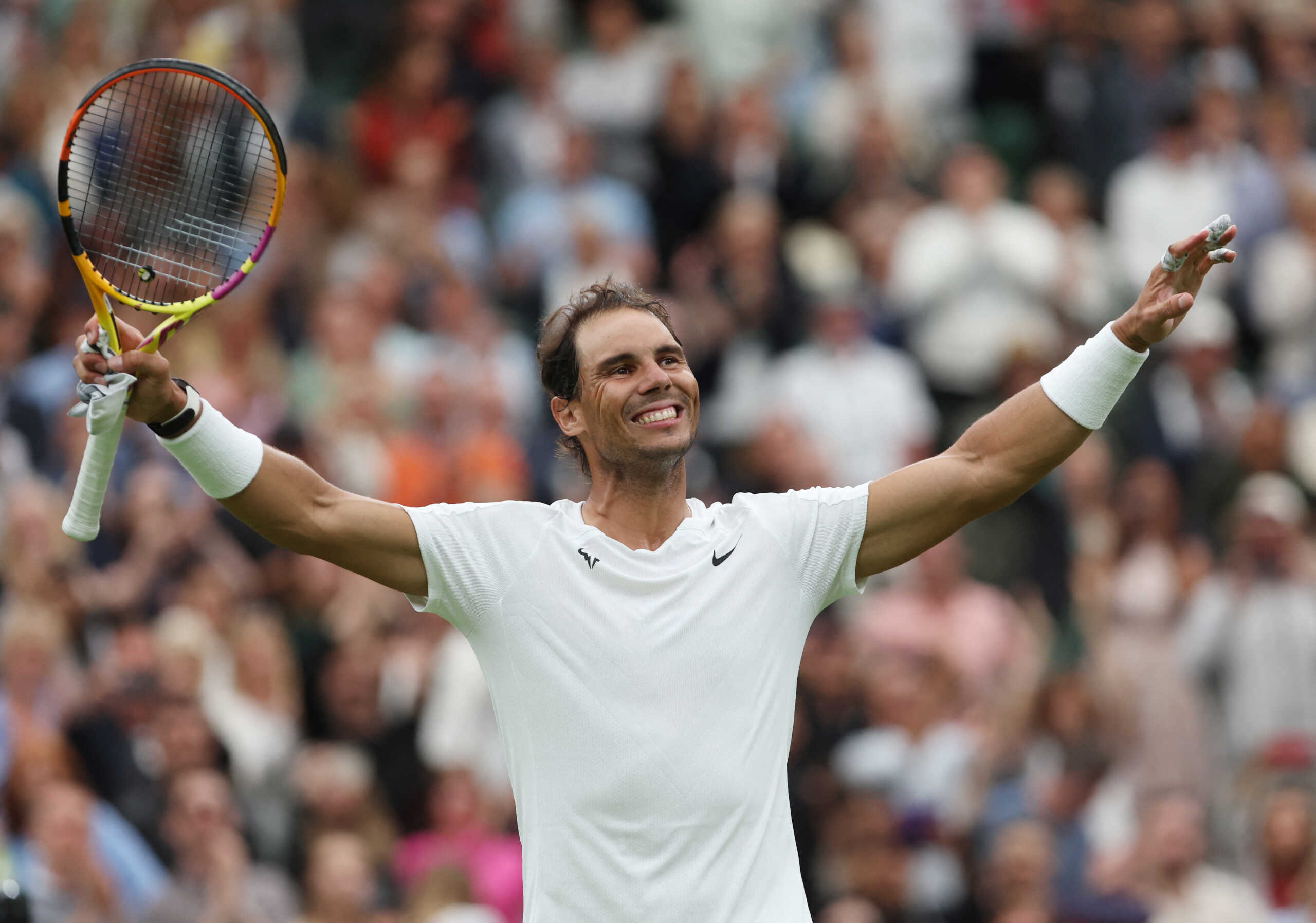 Tennis - Wimbledon - All England Lawn Tennis and Croquet Club, London, Britain - June 30, 2022 Spain's Rafael Nadal celebrates winning his second round match against Lithuania's Ricardas Berankis REUTERS