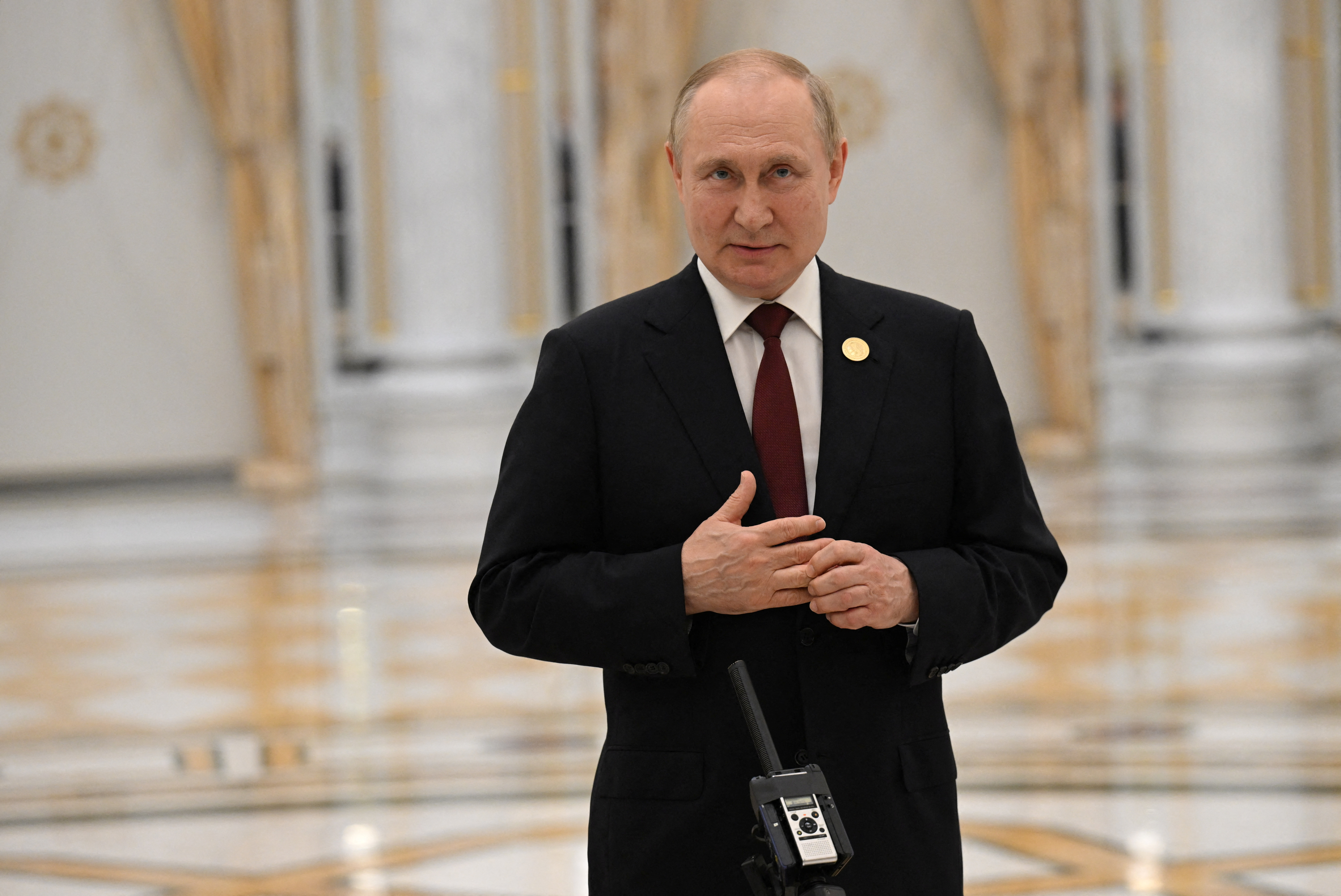 Russian President Vladimir Putin meets with journalists following Caspian Summit in Ashgabat, Turkmenistan June 29, 2022. Picture taken June 29, 2022. Sputnik