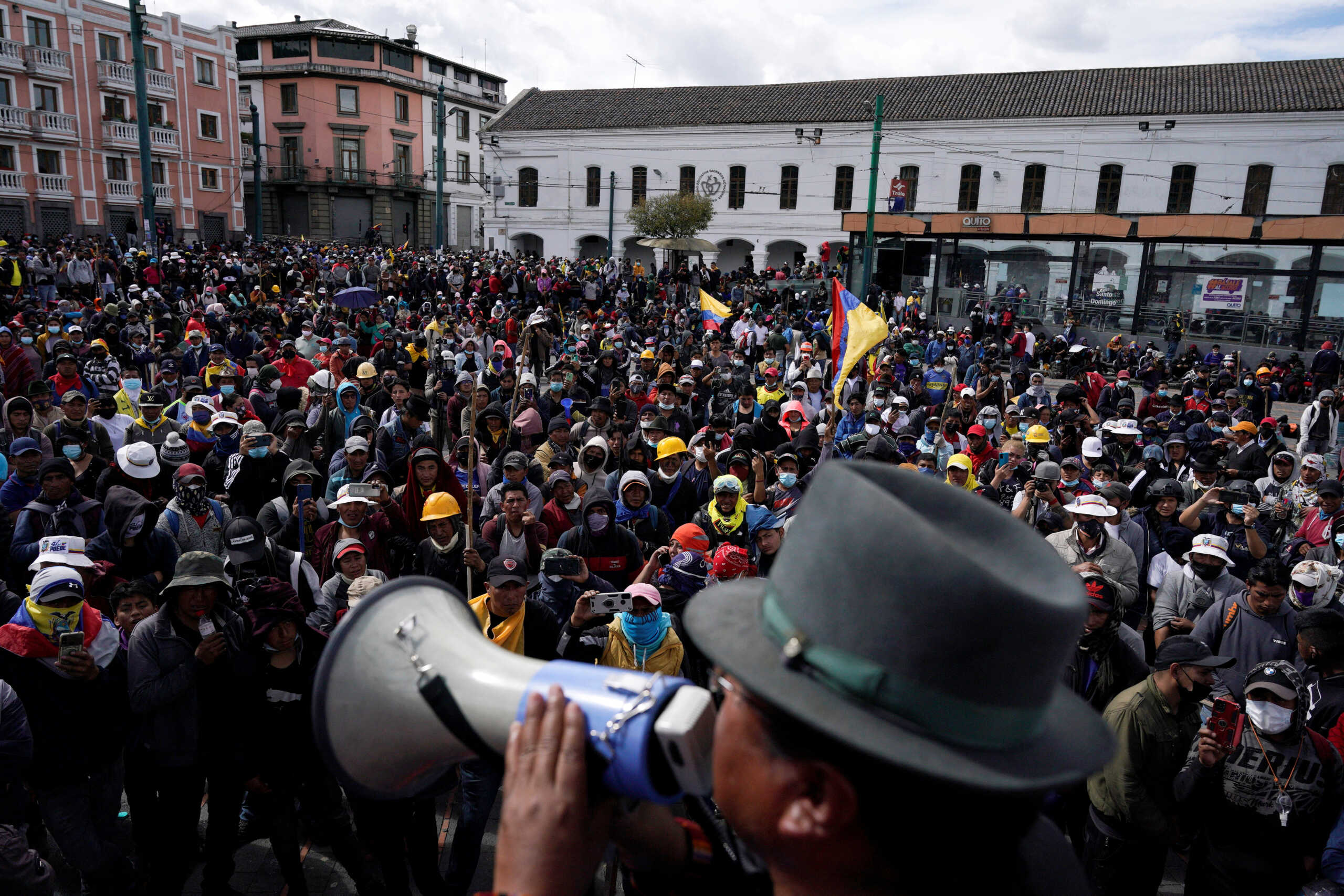 Protesters gather to demand President Guillermo Lasso address price increases for fuel, food and other basics which have ignited 10 days of demonstrations across the country, in Quito, Ecuador June 22, 2022. REUTERS