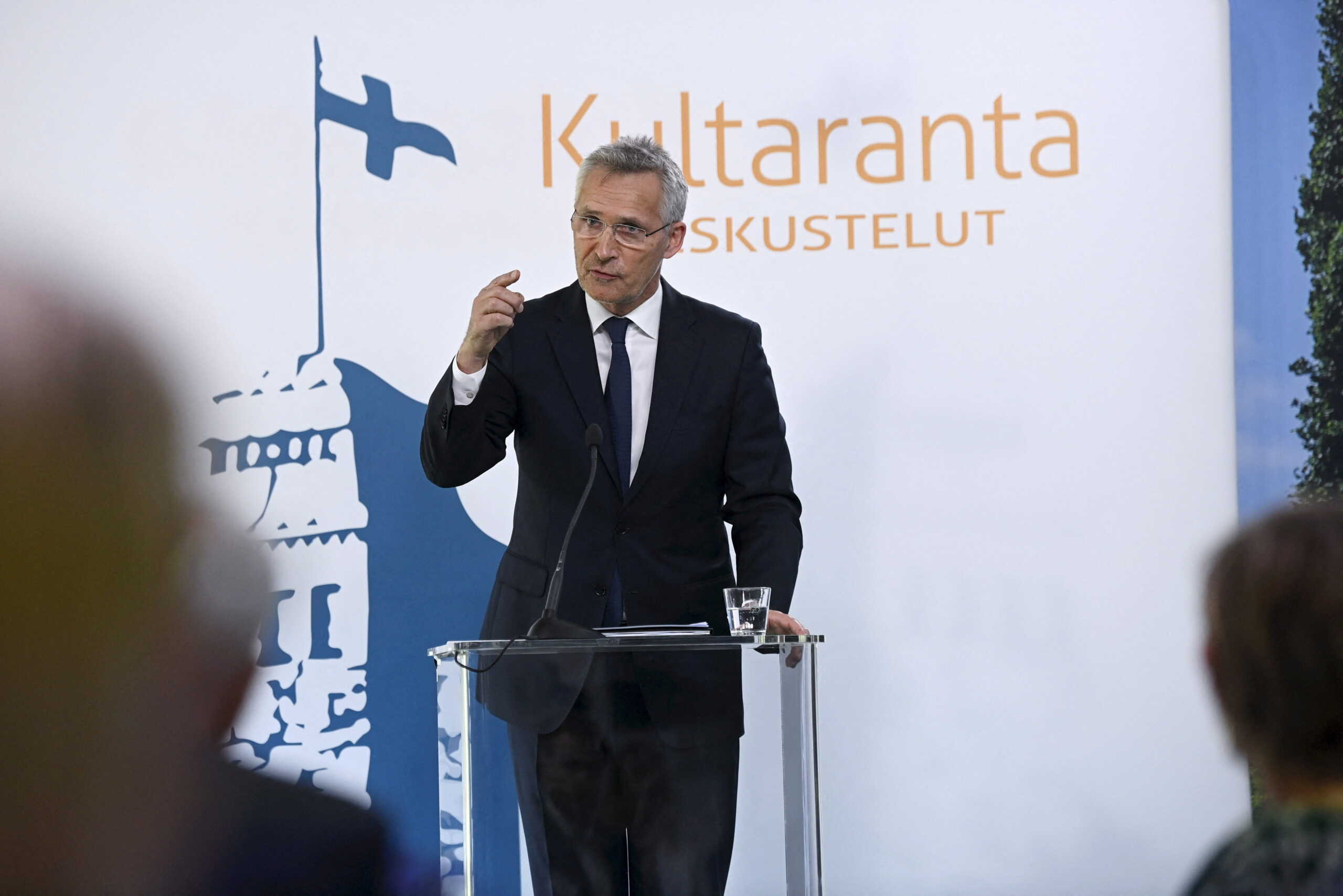 NATO Secretary General Jens Stoltenberg speaks at the opening of the Kultaranta Talks, hosted by Finnish President at the presidential summer residence Kultaranta in Naantali, Finland, June 12, 2022. Lehtikuva