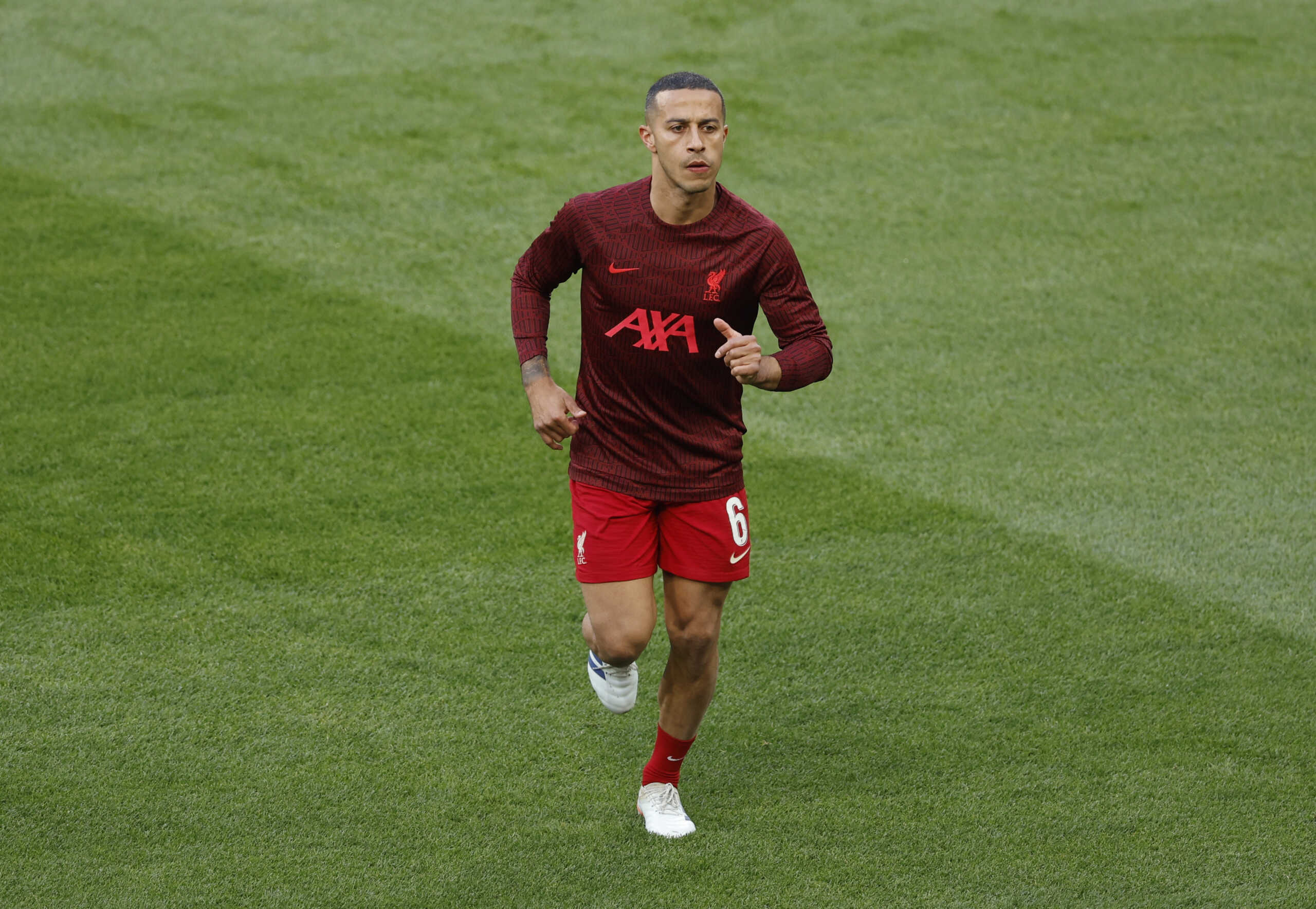 Soccer Football - Champions League Final - Liverpool v Real Madrid - Stade de France, Saint-Denis near Paris, France - May 28, 2022  Liverpool's Thiago Alcantara during the warm up before the match REUTERS