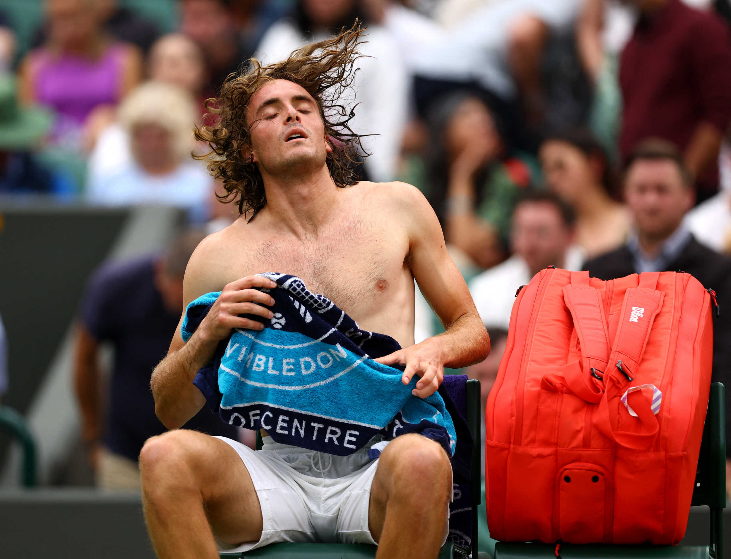 Tennis - Wimbledon - All England Lawn Tennis and Croquet Club, London, Britain - June 30, 2022 Greece's Stefanos Tsitsipas during his second round match against Australia's Jordan Thompson REUTERS